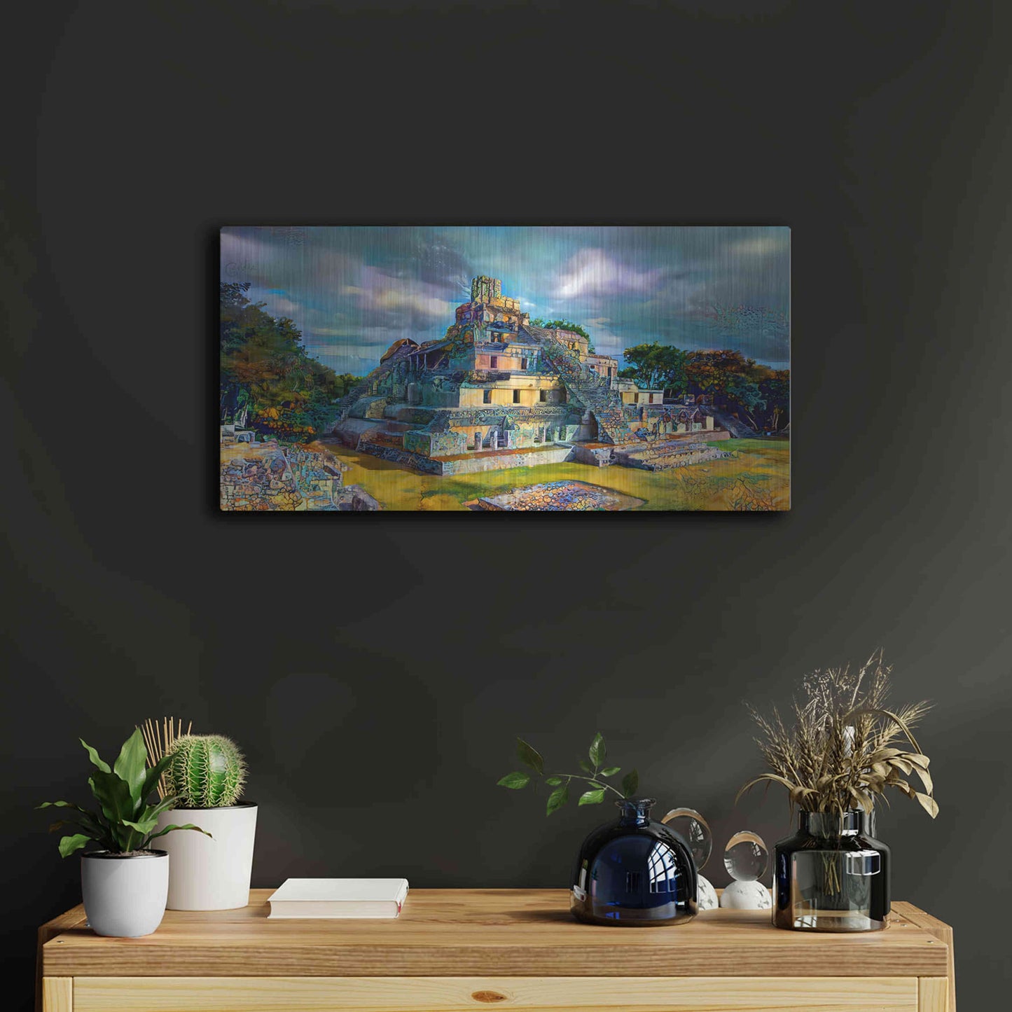 Luxe Metal Art 'Campeche Mexico Edzna Pyramid' by Pedro Gavidia, Metal Wall Art,24x12