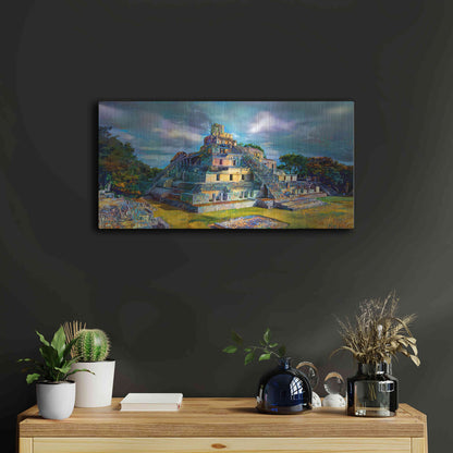 Luxe Metal Art 'Campeche Mexico Edzna Pyramid' by Pedro Gavidia, Metal Wall Art,24x12
