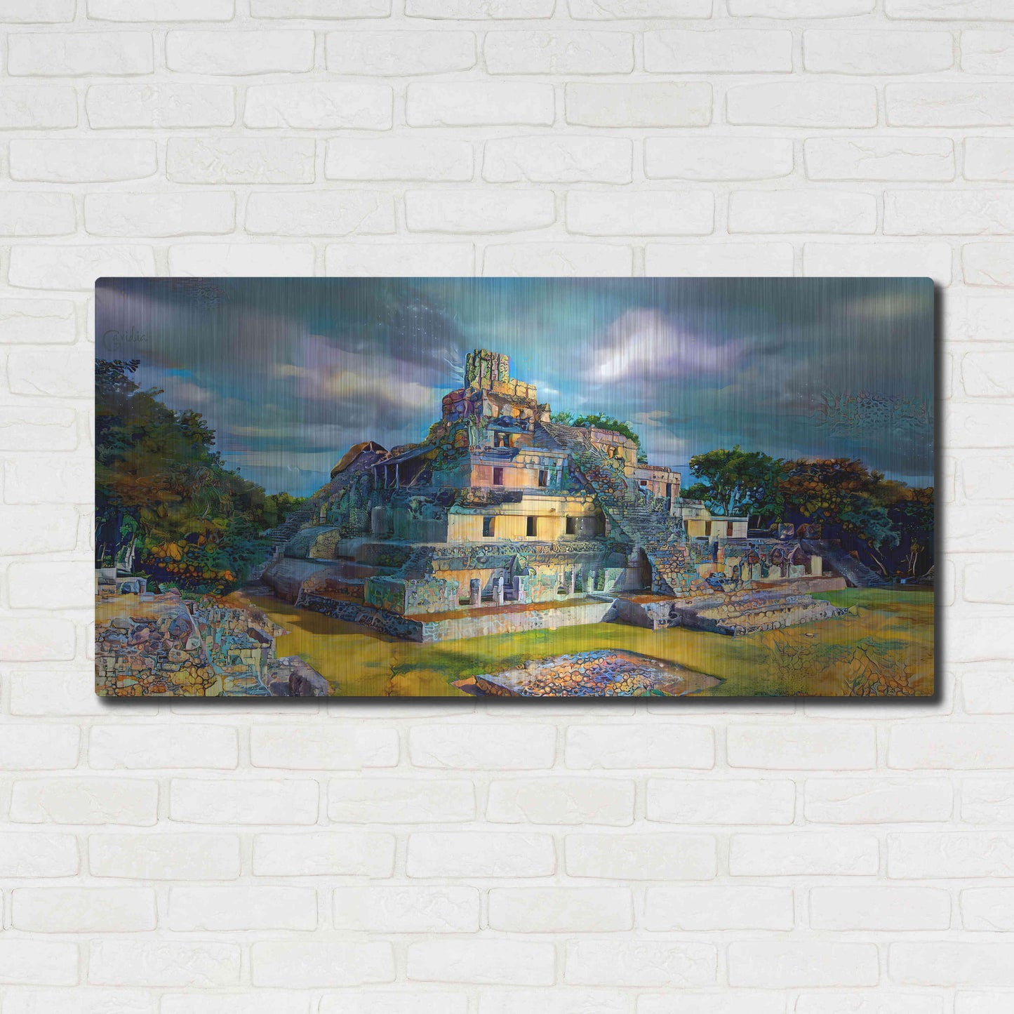 Luxe Metal Art 'Campeche Mexico Edzna Pyramid' by Pedro Gavidia, Metal Wall Art,48x24