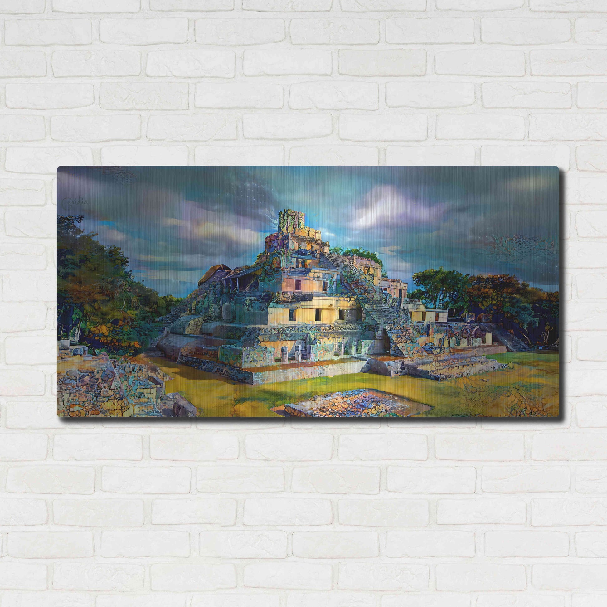 Luxe Metal Art 'Campeche Mexico Edzna Pyramid' by Pedro Gavidia, Metal Wall Art,48x24