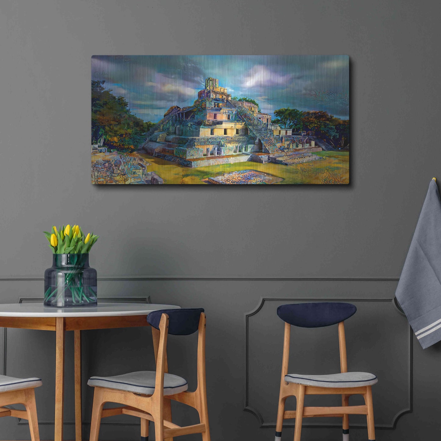 Luxe Metal Art 'Campeche Mexico Edzna Pyramid' by Pedro Gavidia, Metal Wall Art,48x24