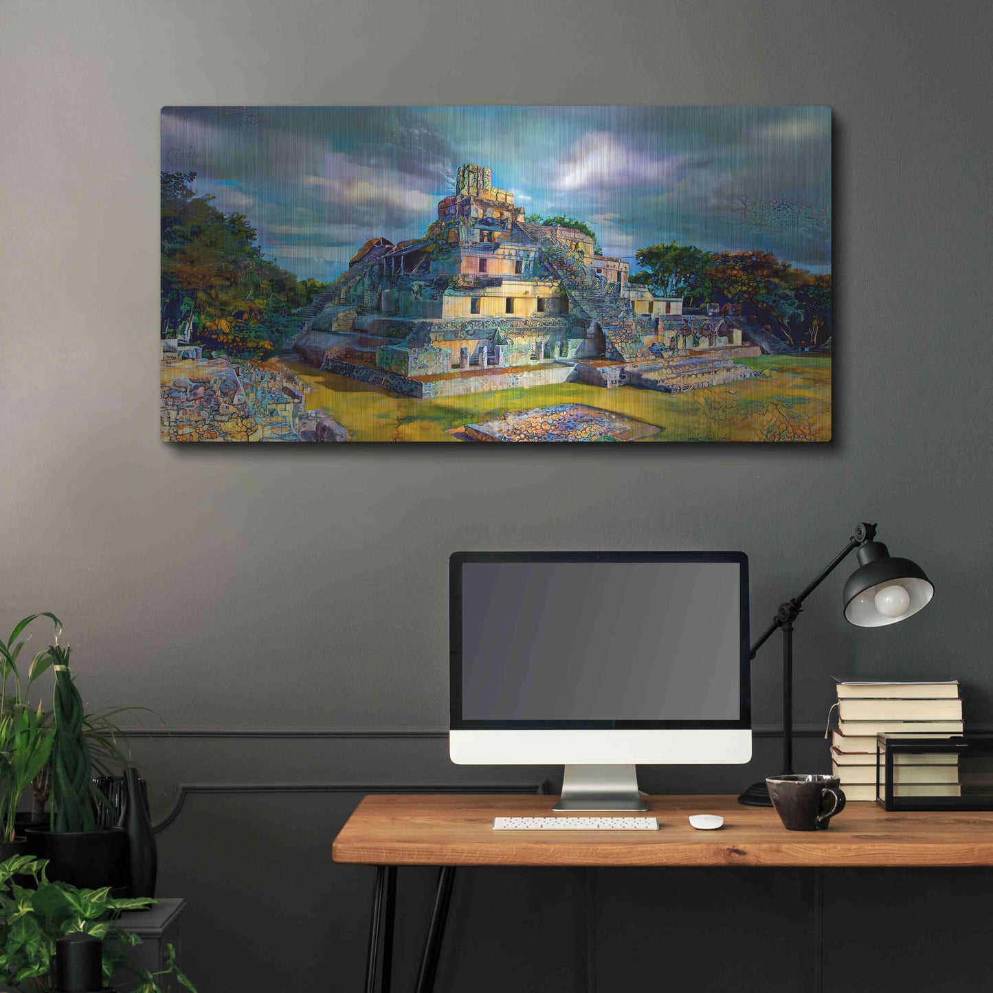 Luxe Metal Art 'Campeche Mexico Edzna Pyramid' by Pedro Gavidia, Metal Wall Art,48x24