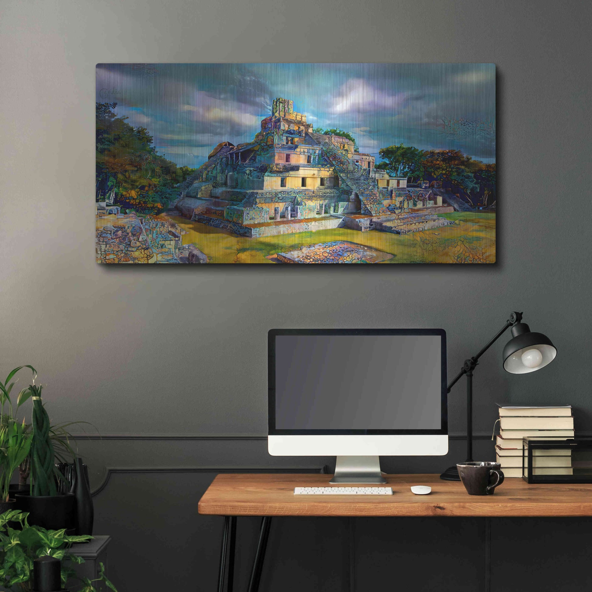 Luxe Metal Art 'Campeche Mexico Edzna Pyramid' by Pedro Gavidia, Metal Wall Art,48x24