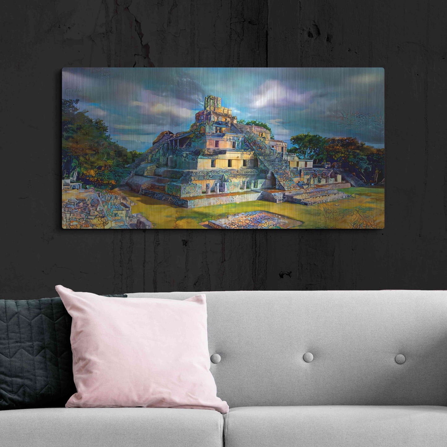 Luxe Metal Art 'Campeche Mexico Edzna Pyramid' by Pedro Gavidia, Metal Wall Art,48x24