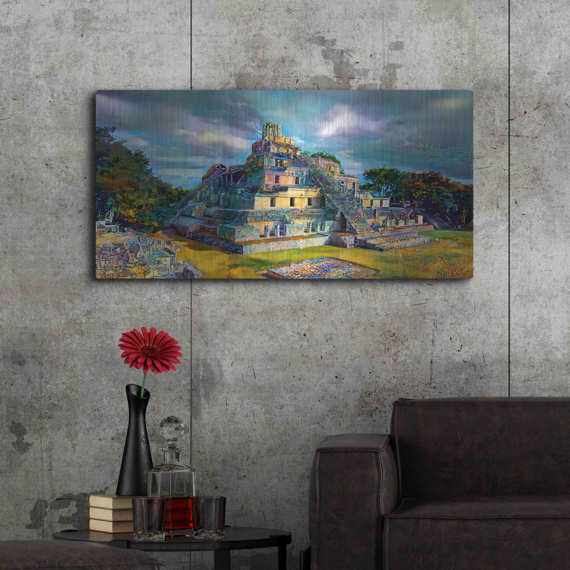 Luxe Metal Art 'Campeche Mexico Edzna Pyramid' by Pedro Gavidia, Metal Wall Art,48x24