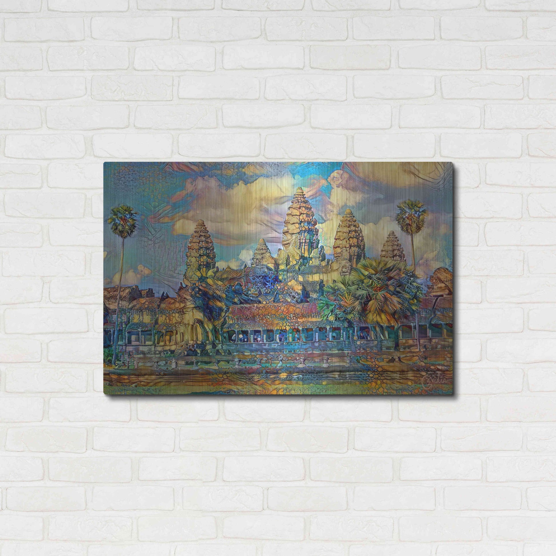 Luxe Metal Art 'Cambodia Angkor Wat' by Pedro Gavidia, Metal Wall Art,36x24