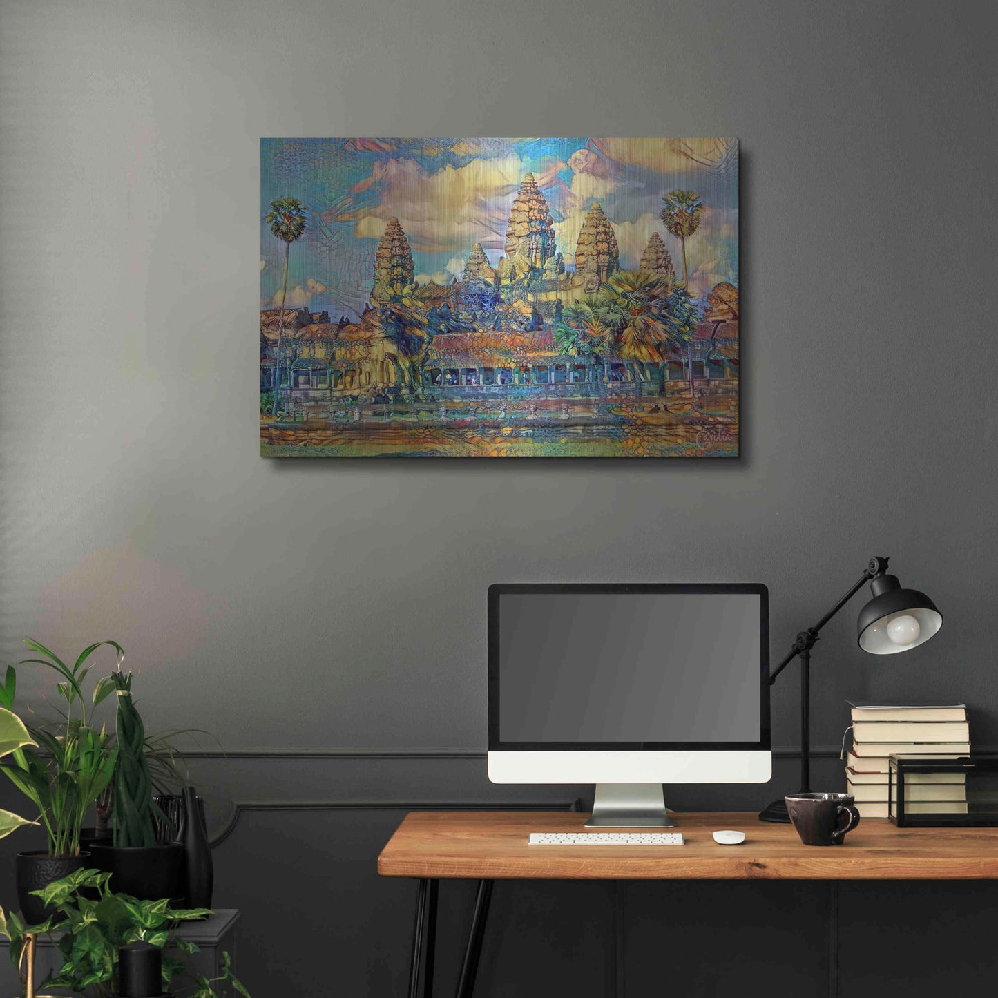 Luxe Metal Art 'Cambodia Angkor Wat' by Pedro Gavidia, Metal Wall Art,36x24