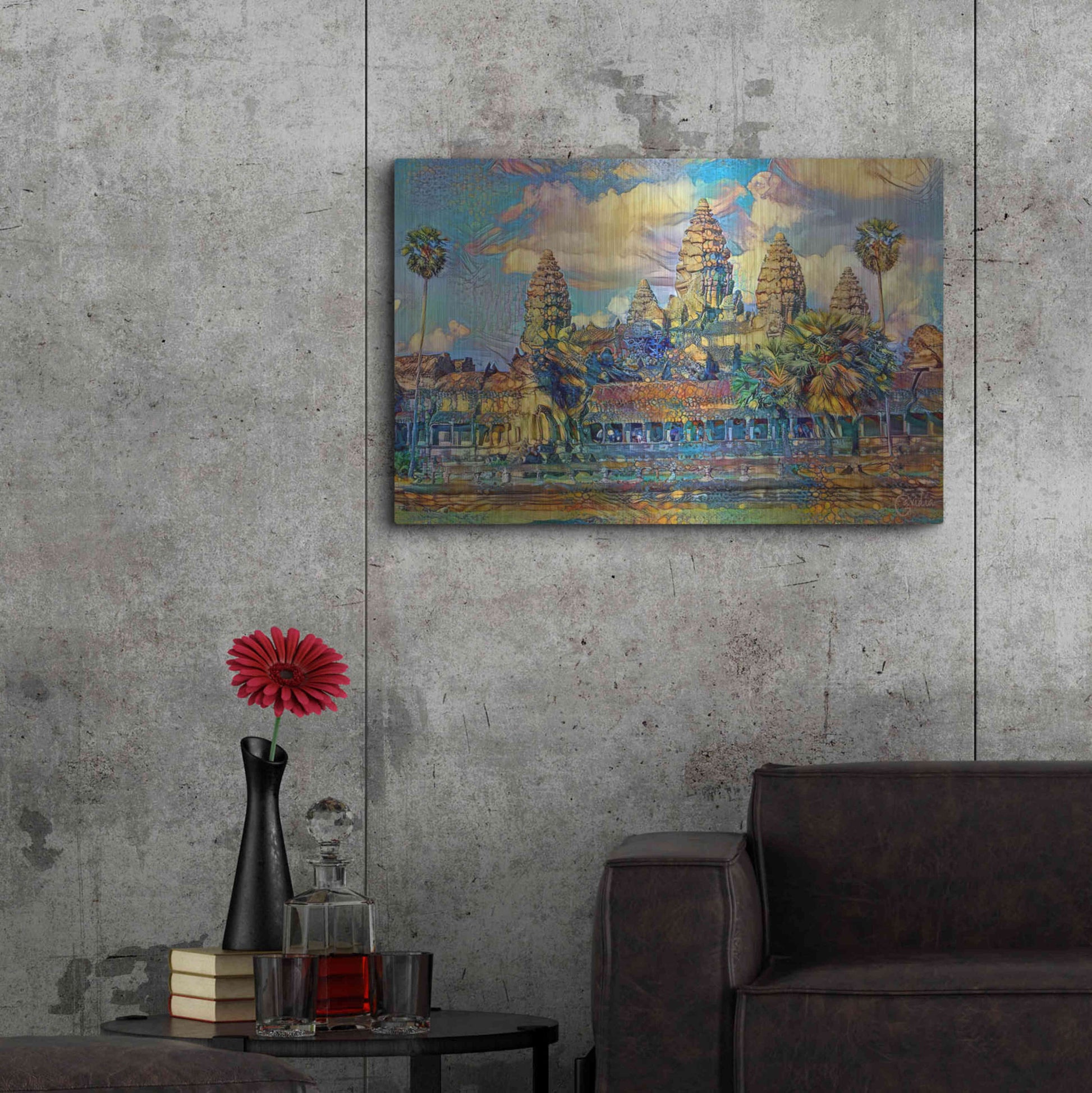 Luxe Metal Art 'Cambodia Angkor Wat' by Pedro Gavidia, Metal Wall Art,36x24