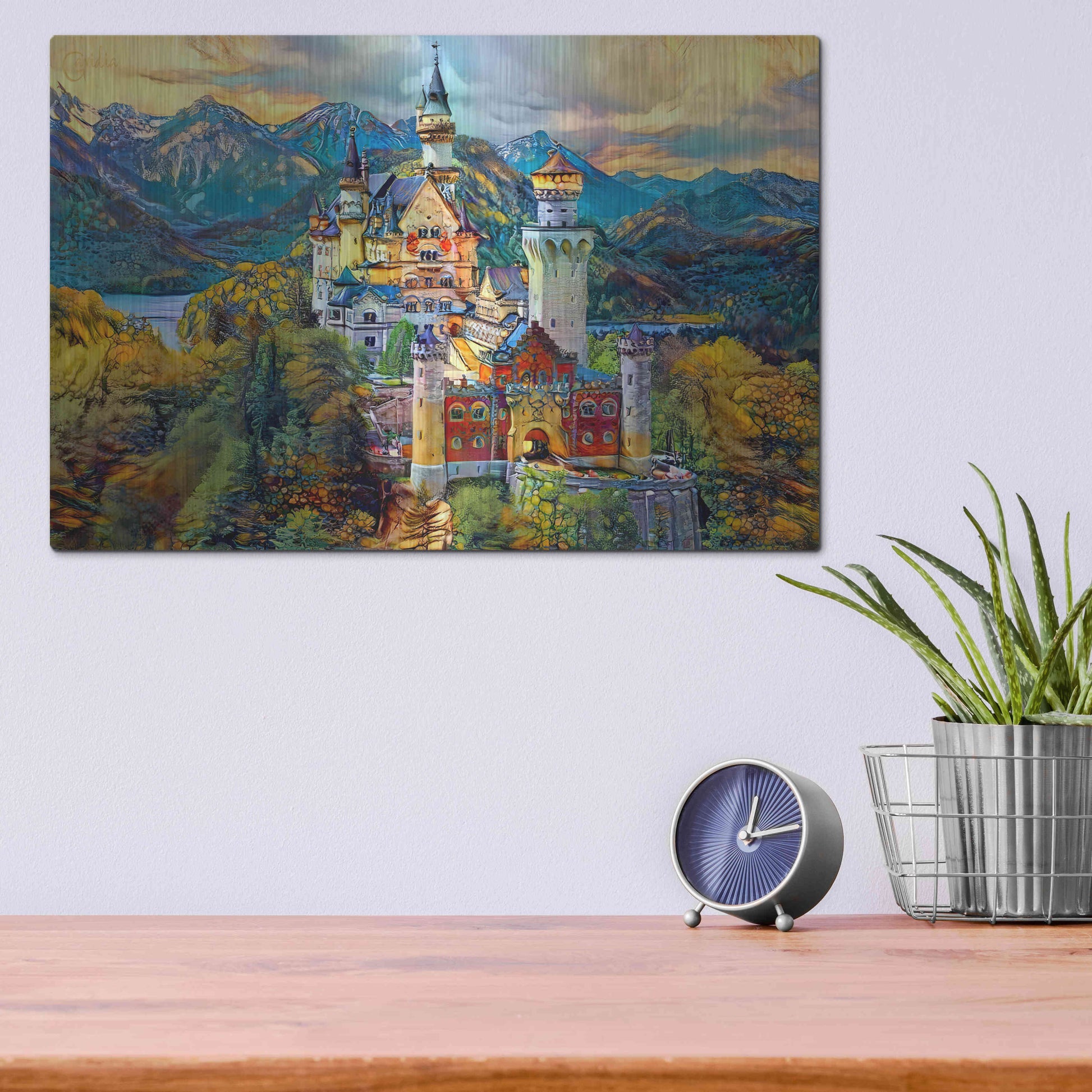 Luxe Metal Art 'Baviera Fussen Germany Neuschwanstein castle' by Pedro Gavidia, Metal Wall Art,16x12