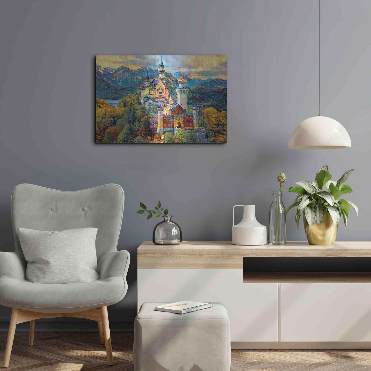 Luxe Metal Art 'Baviera Fussen Germany Neuschwanstein castle' by Pedro Gavidia, Metal Wall Art,24x16