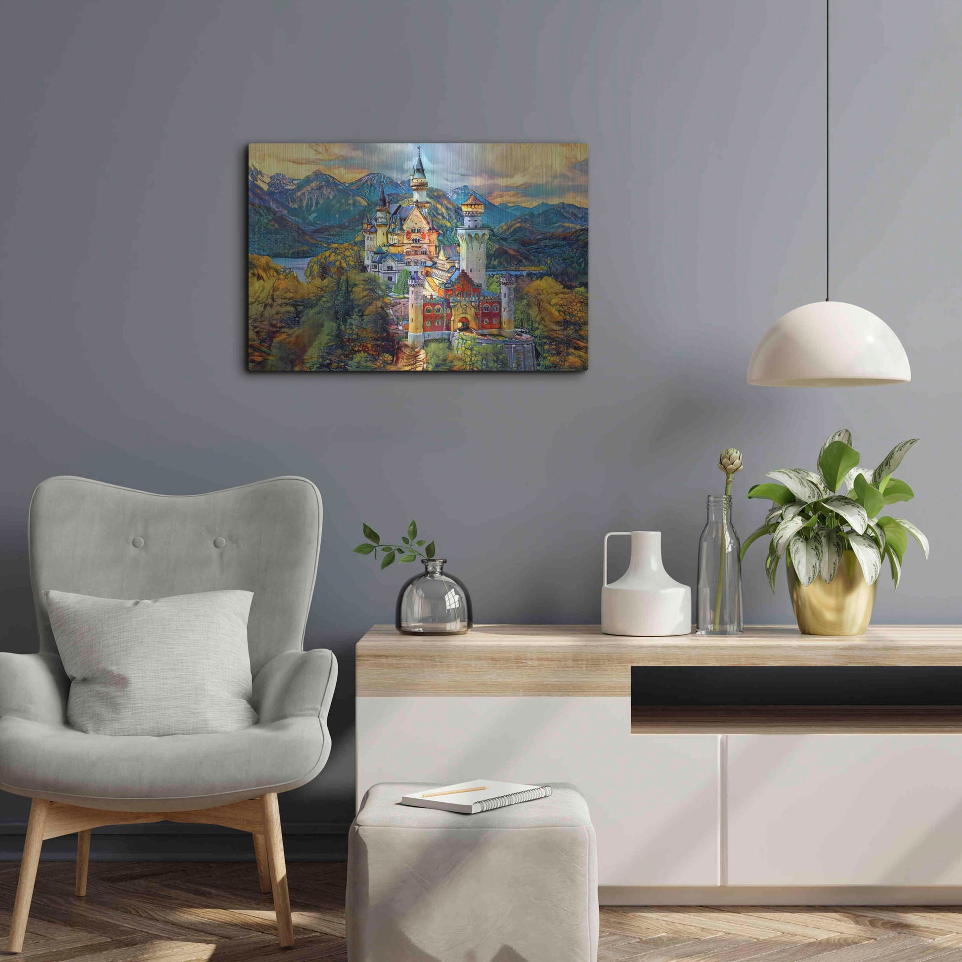 Luxe Metal Art 'Baviera Fussen Germany Neuschwanstein castle' by Pedro Gavidia, Metal Wall Art,24x16