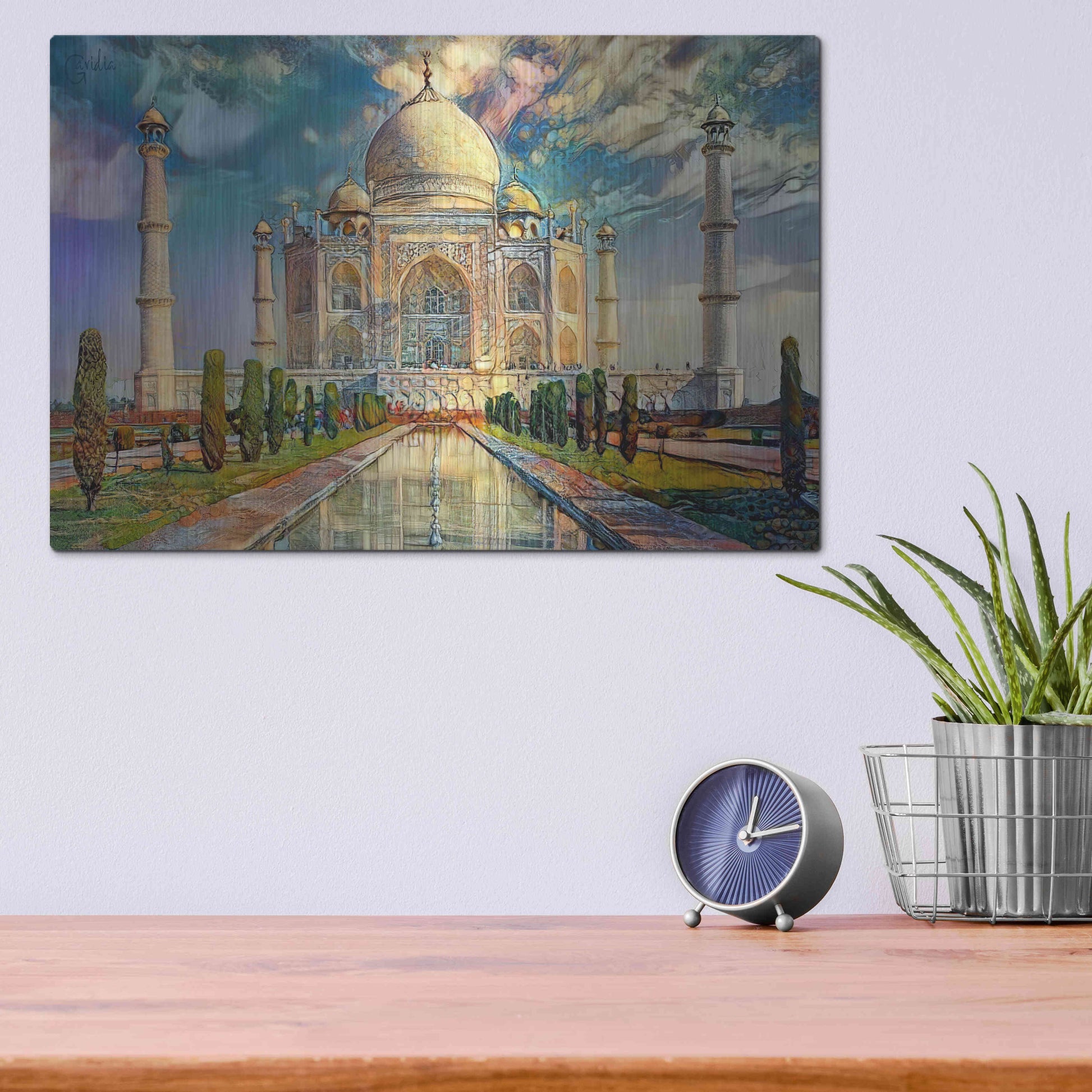 Luxe Metal Art 'Agra Uttar Pradesh India Taj Mahal' by Pedro Gavidia, Metal Wall Art,16x12