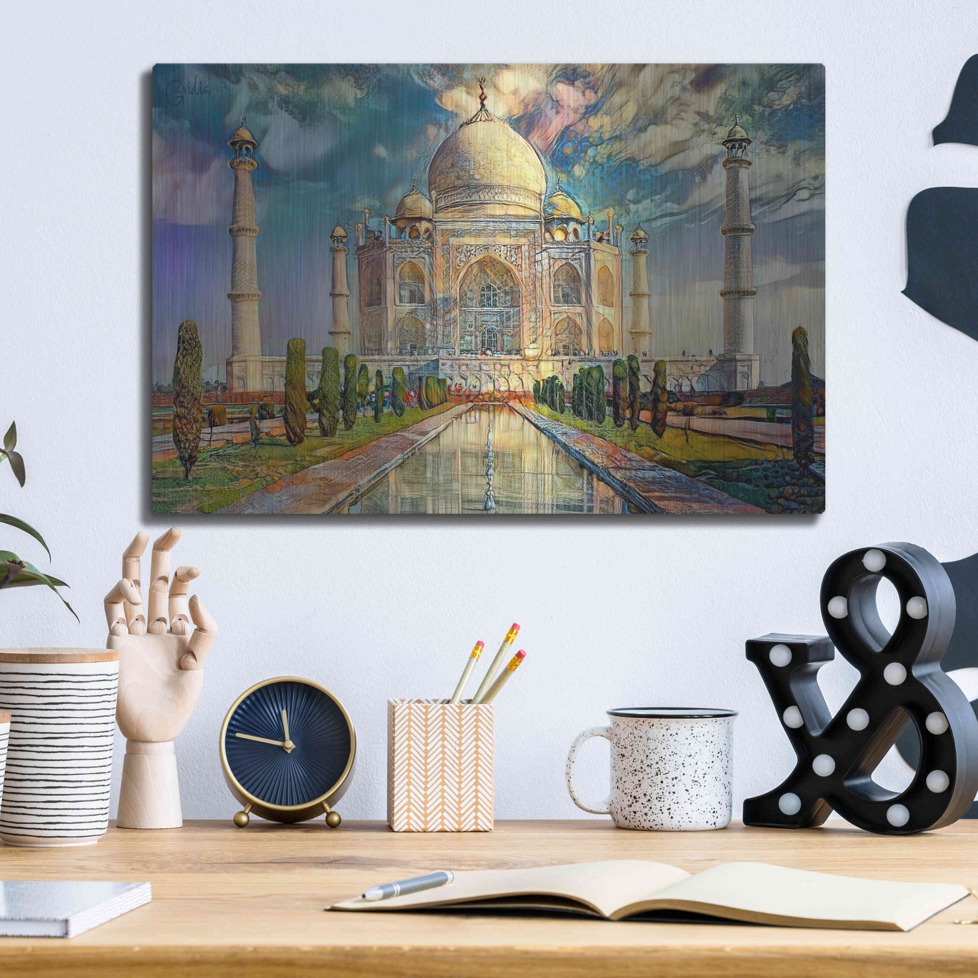 Luxe Metal Art 'Agra Uttar Pradesh India Taj Mahal' by Pedro Gavidia, Metal Wall Art,16x12