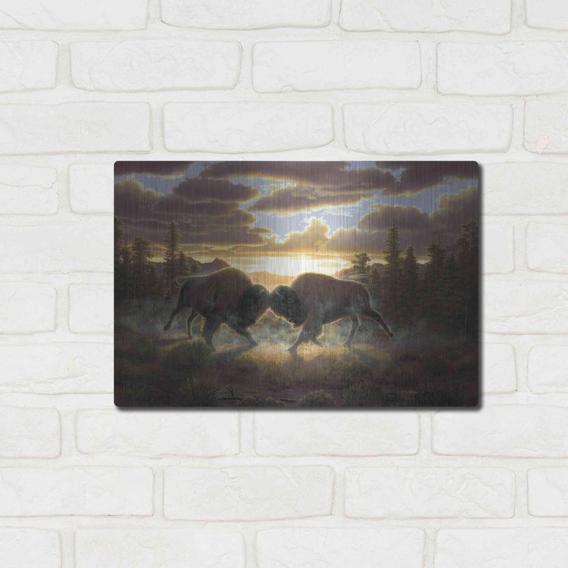 Luxe Metal Art 'Buffalo' by R. Hed, Metal Wall Art,16x12