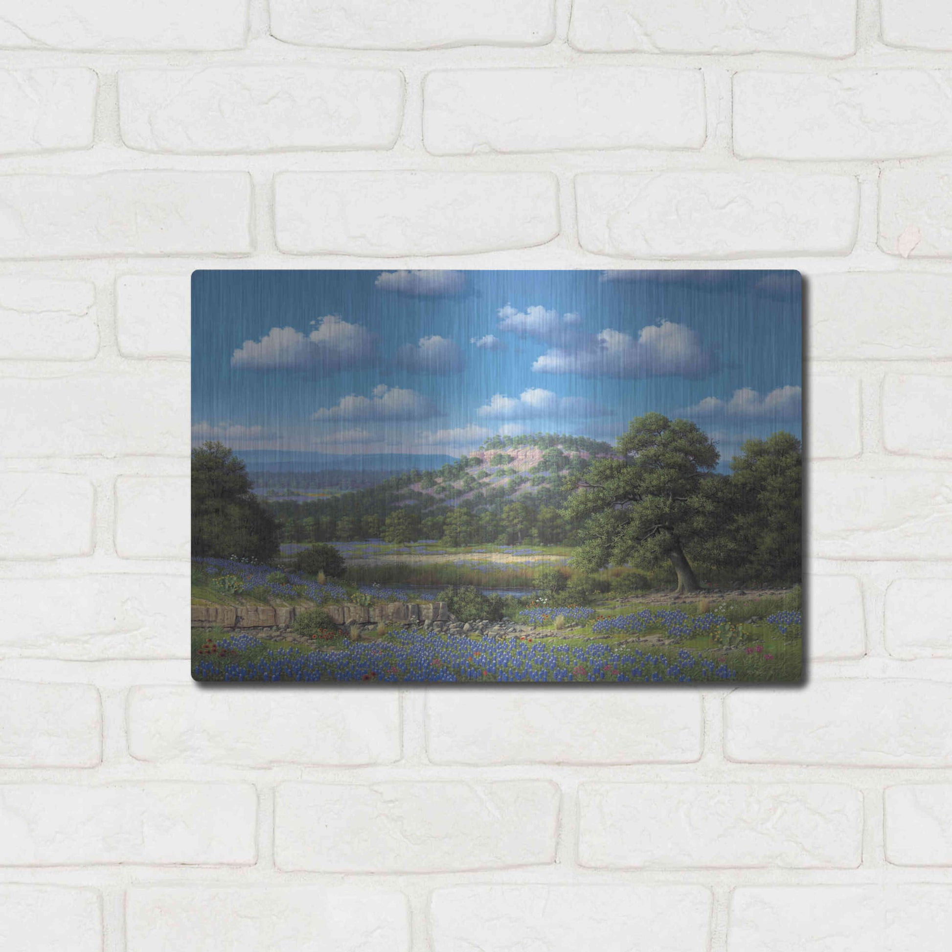 Luxe Metal Art 'Blue Bonnet Hill' by R. Hed, Metal Wall Art,16x12