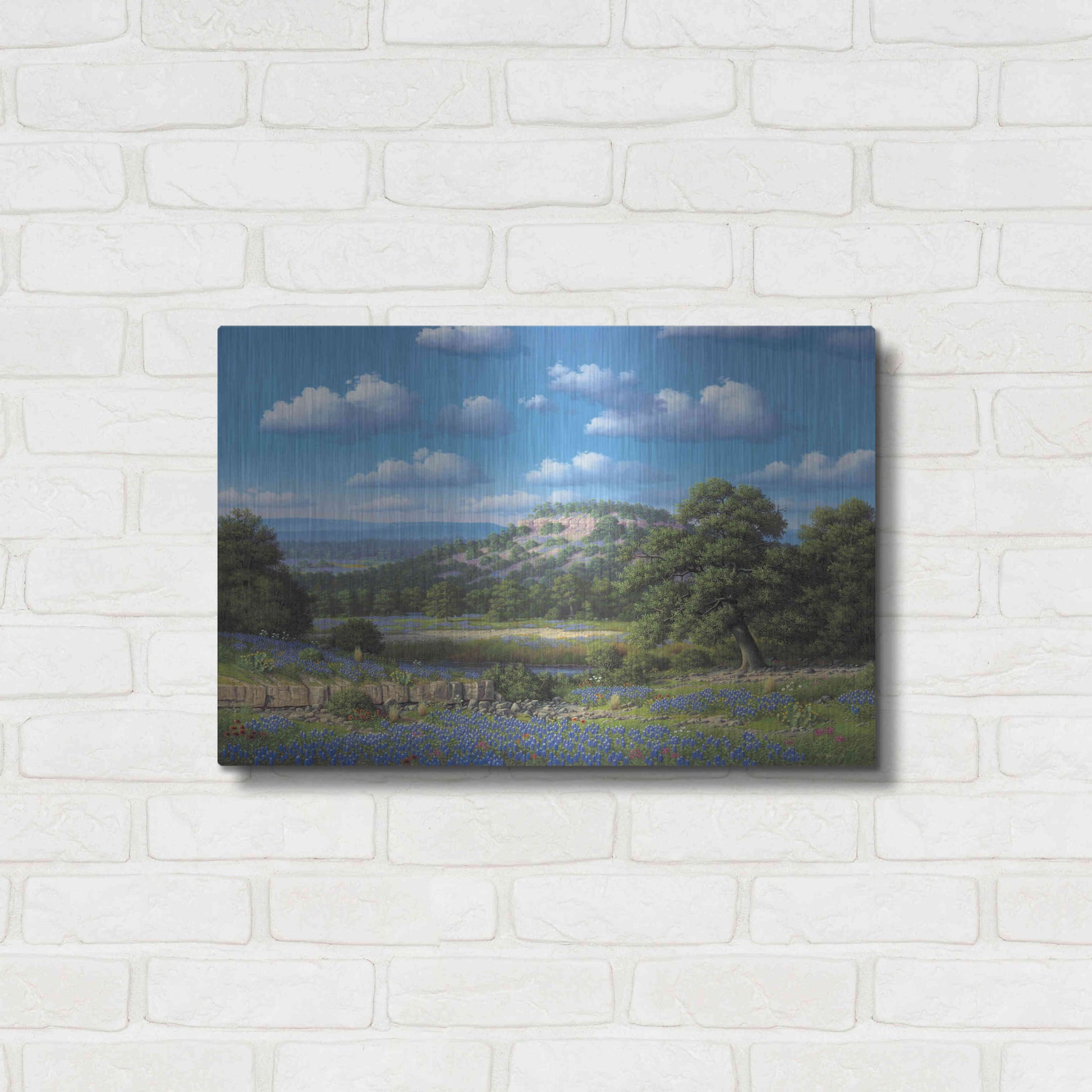 Luxe Metal Art 'Blue Bonnet Hill' by R. Hed, Metal Wall Art,24x16