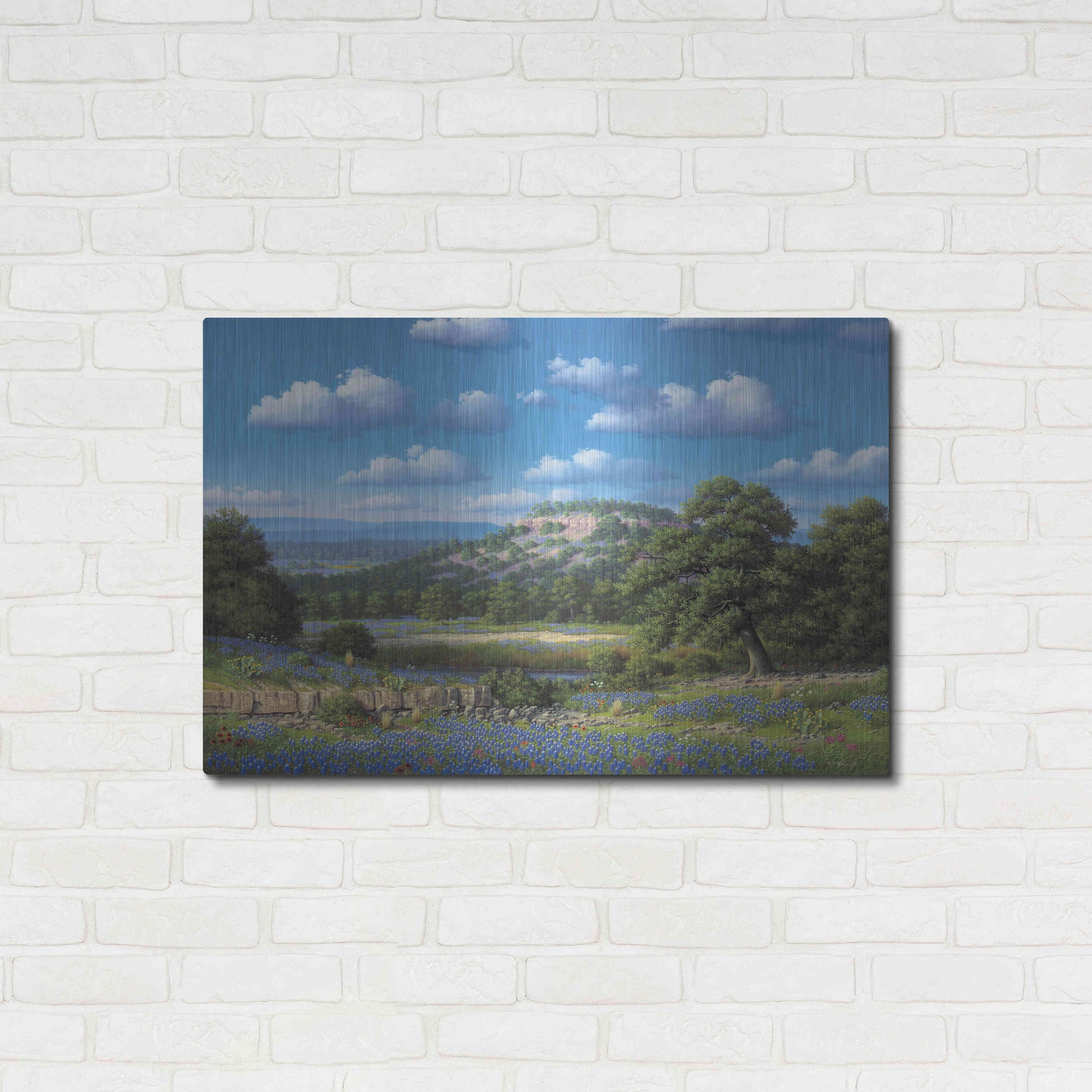 Luxe Metal Art 'Blue Bonnet Hill' by R. Hed, Metal Wall Art,36x24