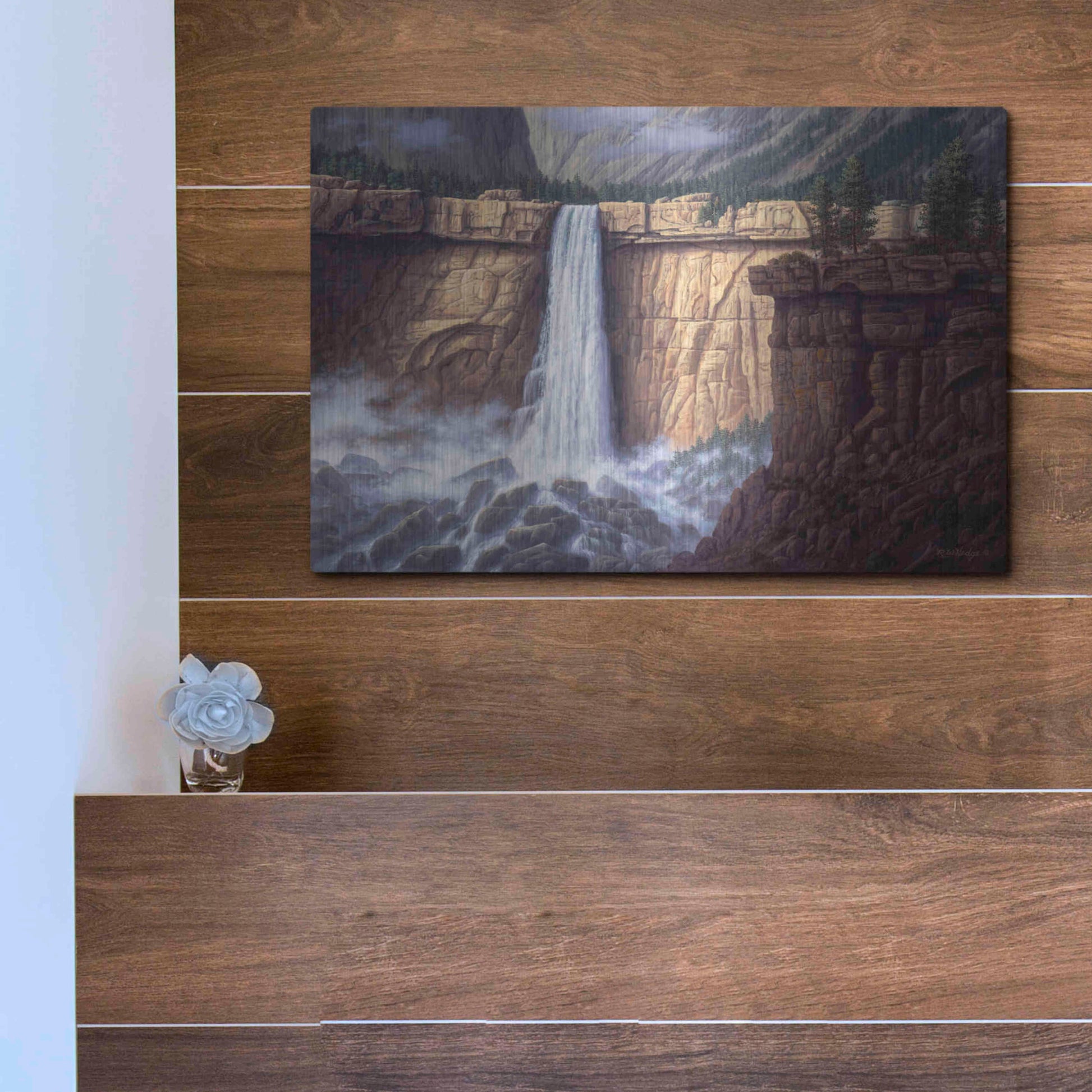 Luxe Metal Art 'Canyon Cascade' by R. Hed, Metal Wall Art,16x12