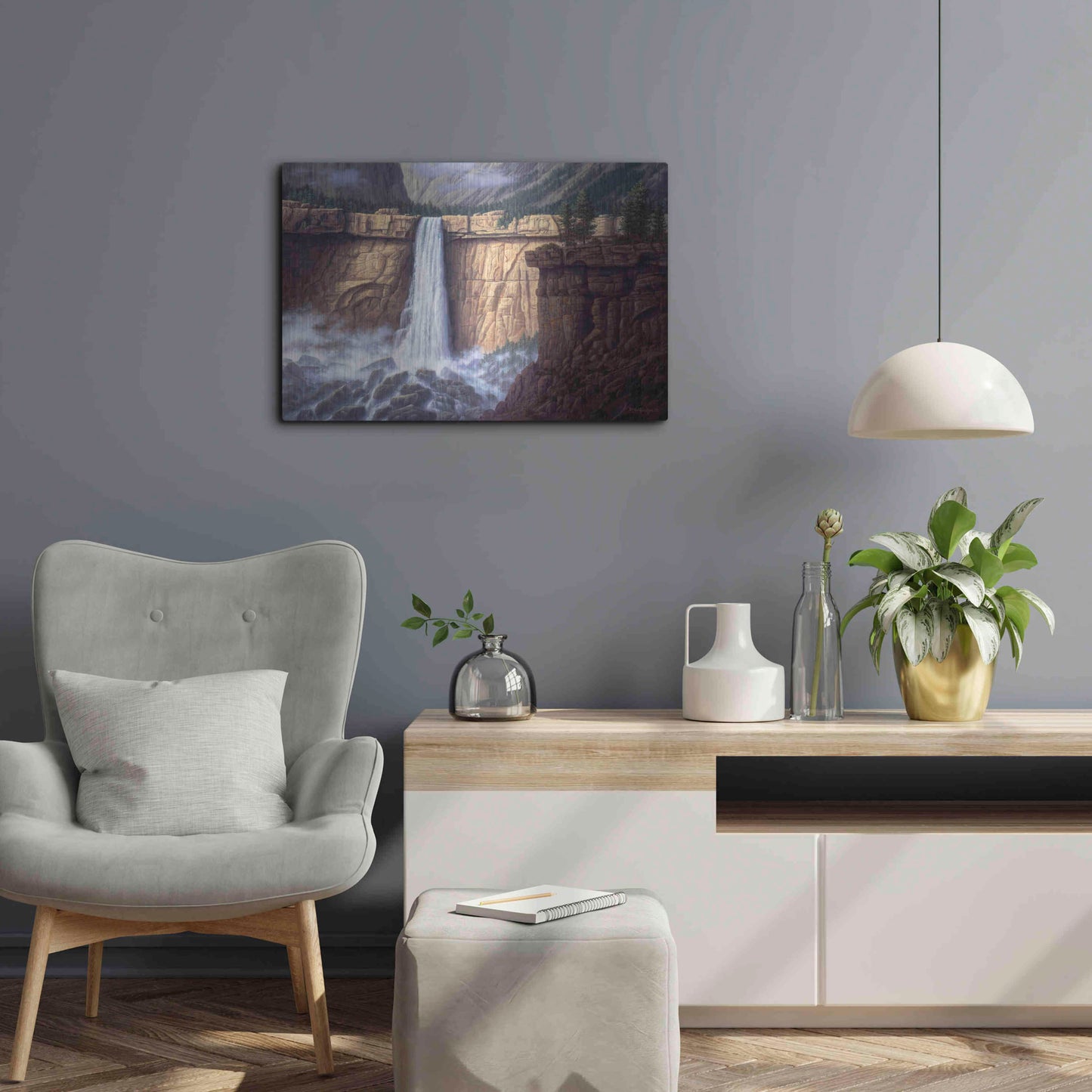 Luxe Metal Art 'Canyon Cascade' by R. Hed, Metal Wall Art,24x16