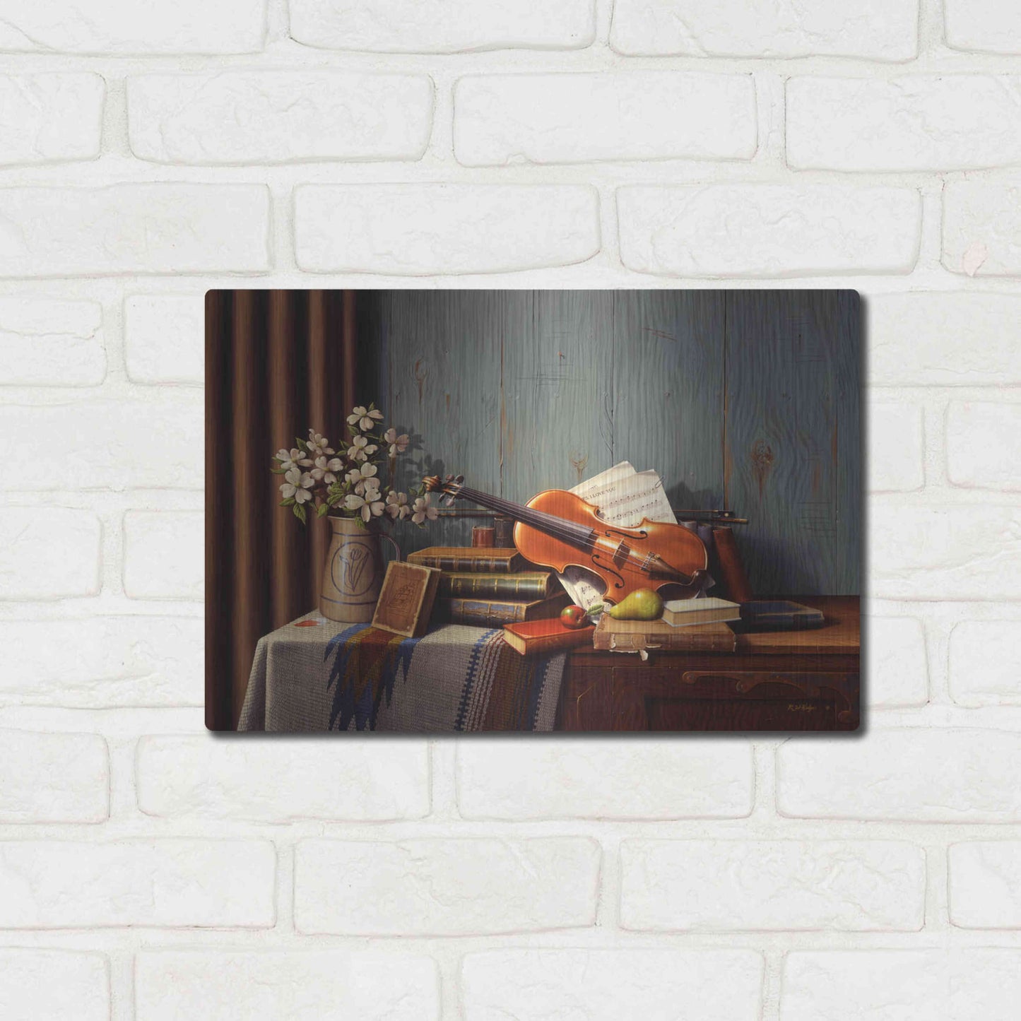 Luxe Metal Art 'The New Violin' by R. Hed, Metal Wall Art,16x12