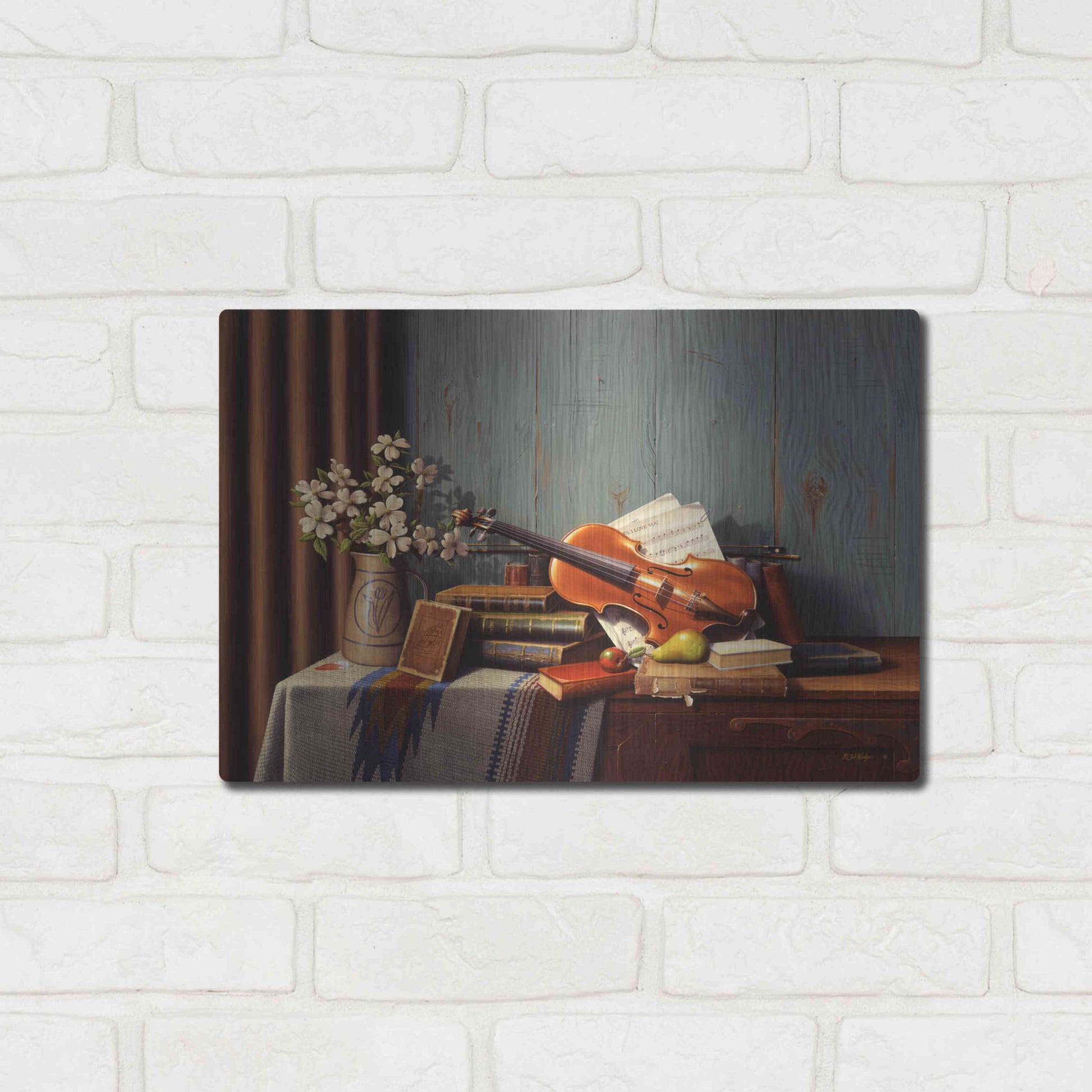 Luxe Metal Art 'The New Violin' by R. Hed, Metal Wall Art,16x12