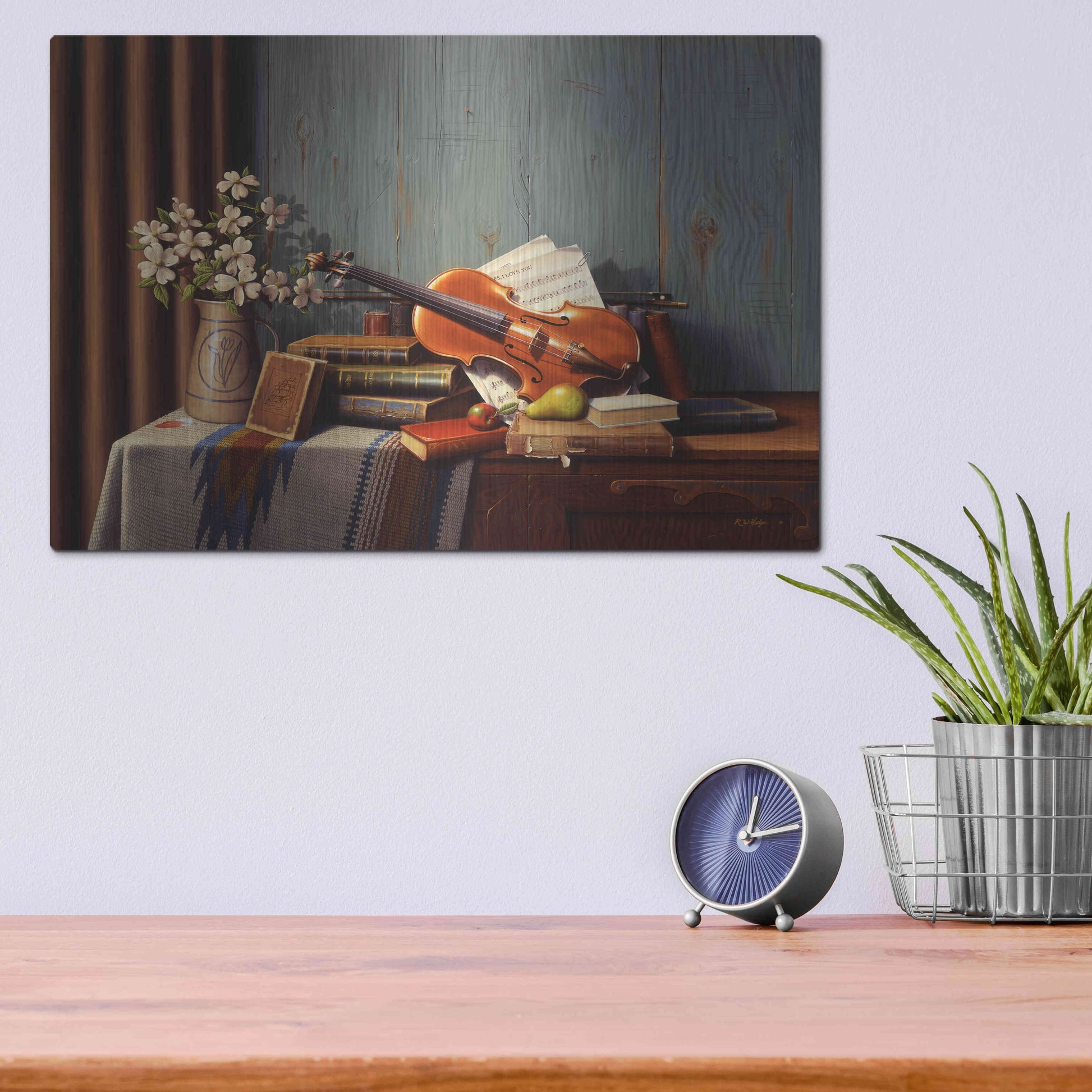 Luxe Metal Art 'The New Violin' by R. Hed, Metal Wall Art,16x12