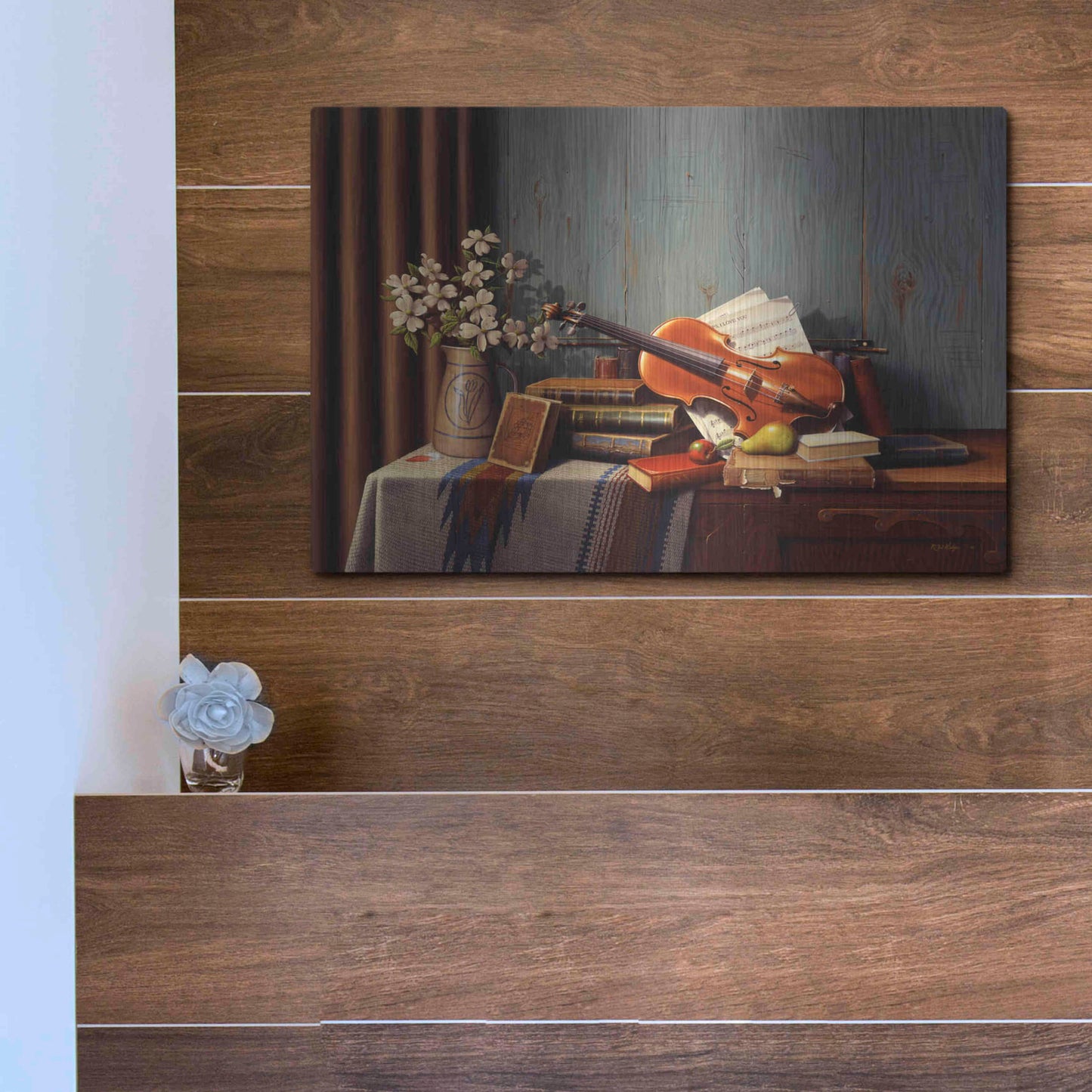 Luxe Metal Art 'The New Violin' by R. Hed, Metal Wall Art,16x12