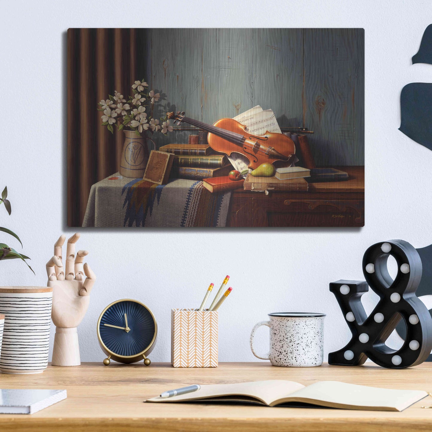 Luxe Metal Art 'The New Violin' by R. Hed, Metal Wall Art,16x12