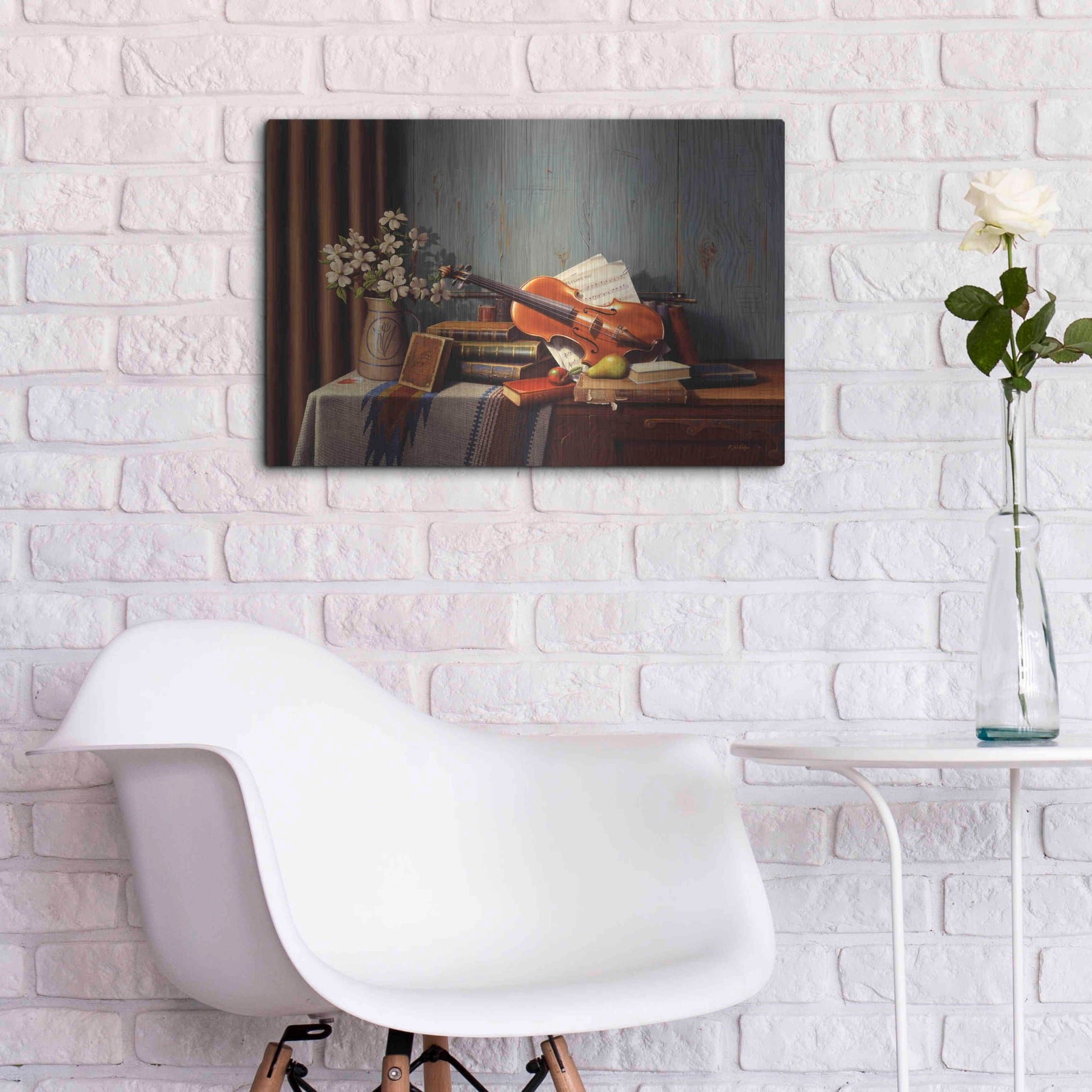 Luxe Metal Art 'The New Violin' by R. Hed, Metal Wall Art,24x16