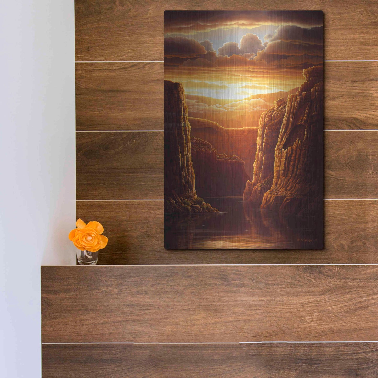 Luxe Metal Art 'Warm Reflections' by R. Hed, Metal Wall Art,12x16