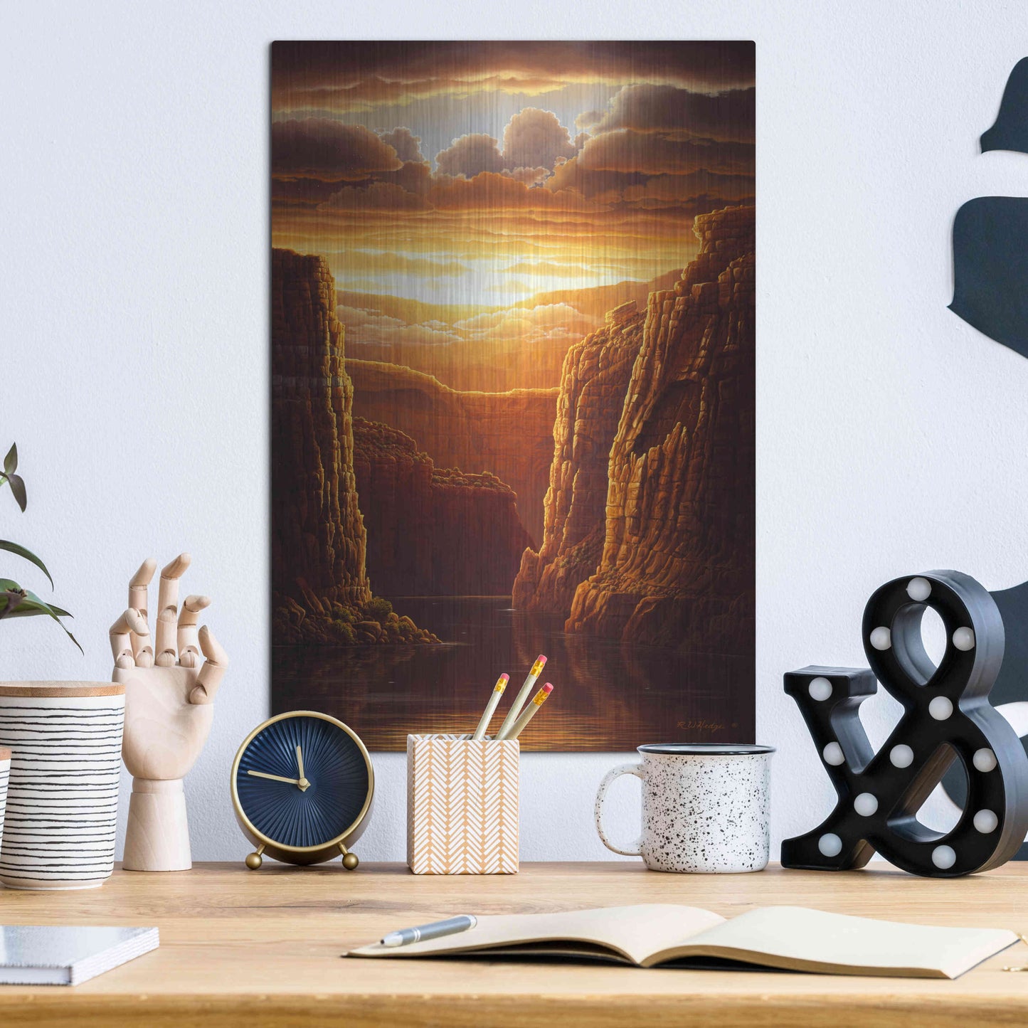 Luxe Metal Art 'Warm Reflections' by R. Hed, Metal Wall Art,12x16