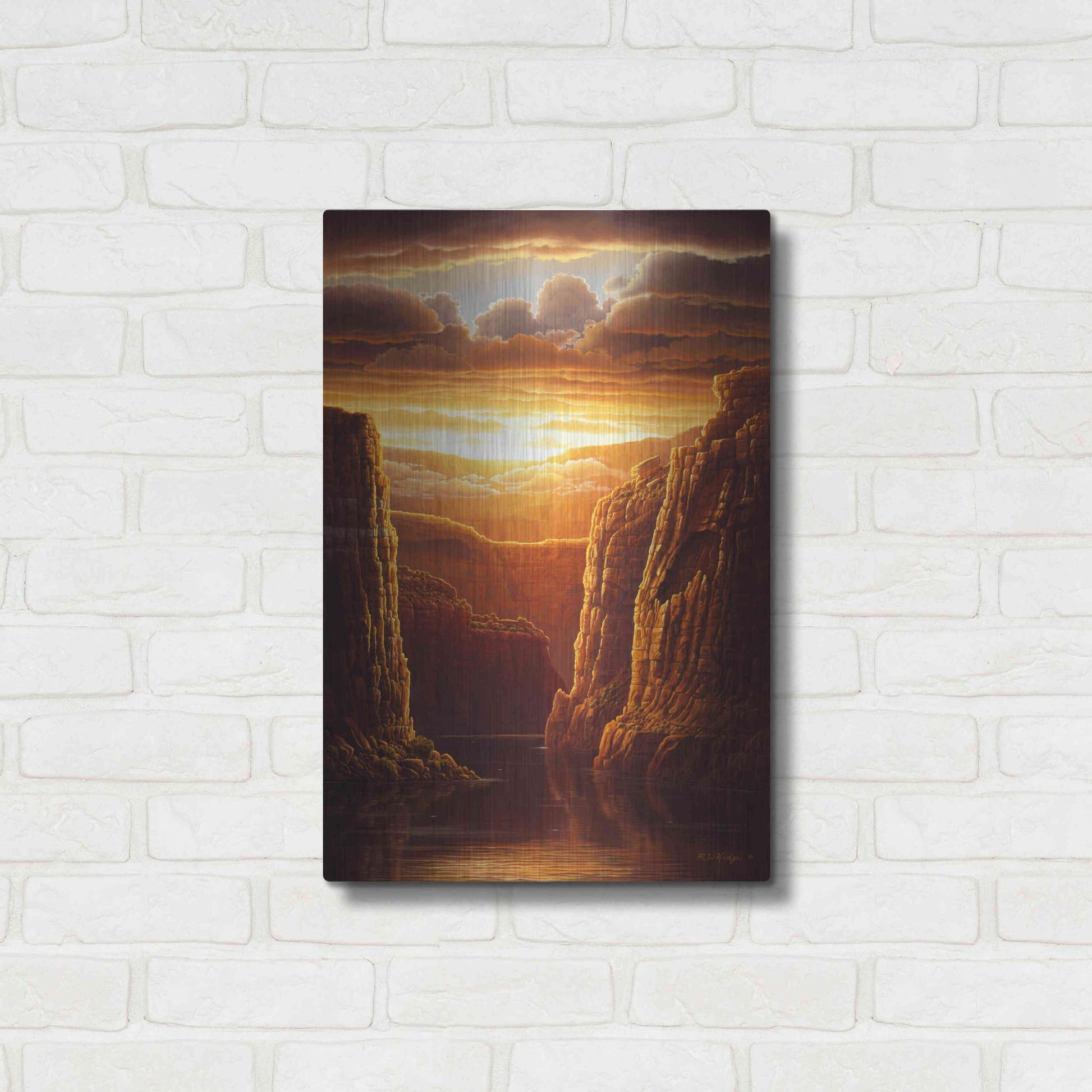 Luxe Metal Art 'Warm Reflections' by R. Hed, Metal Wall Art,16x24