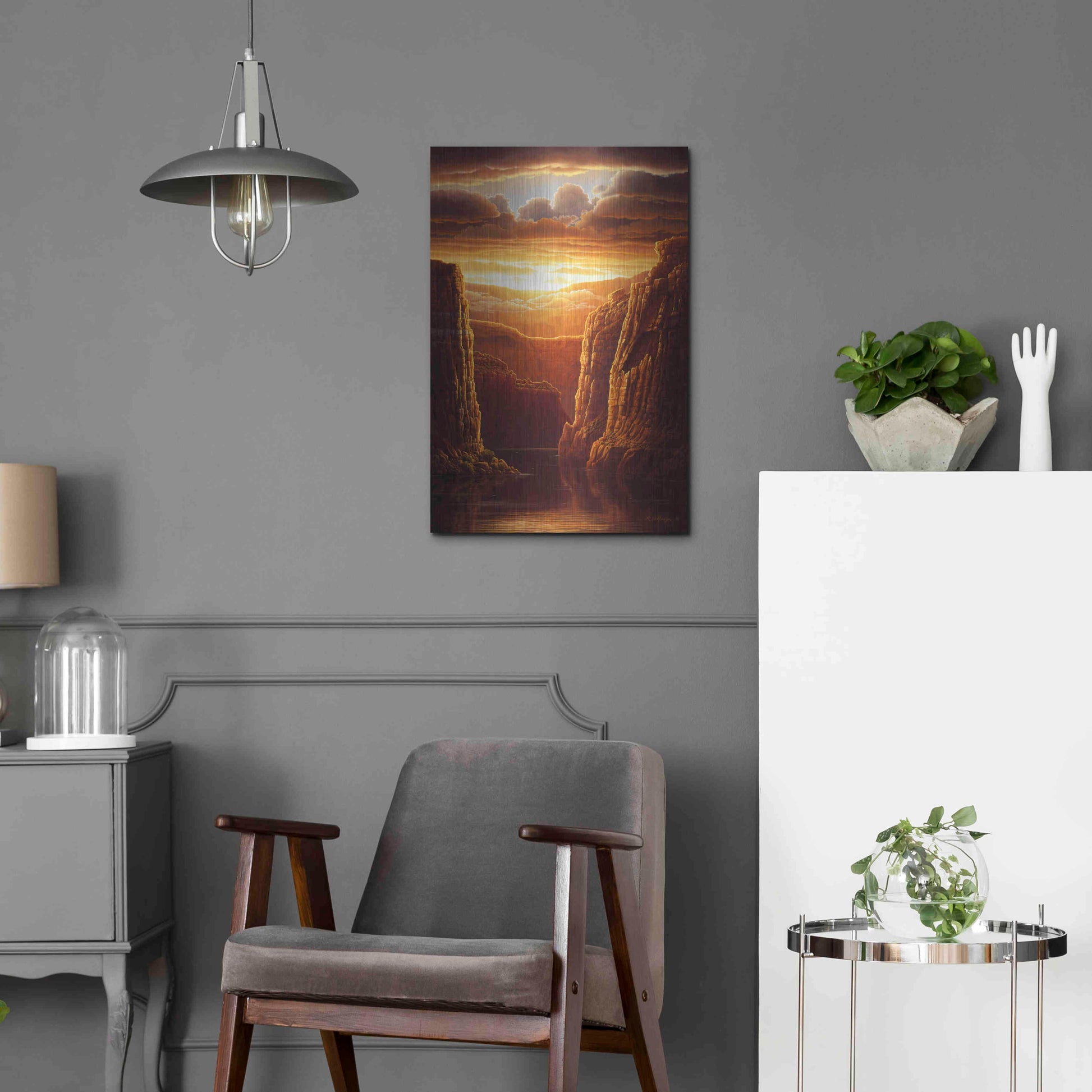 Luxe Metal Art 'Warm Reflections' by R. Hed, Metal Wall Art,16x24