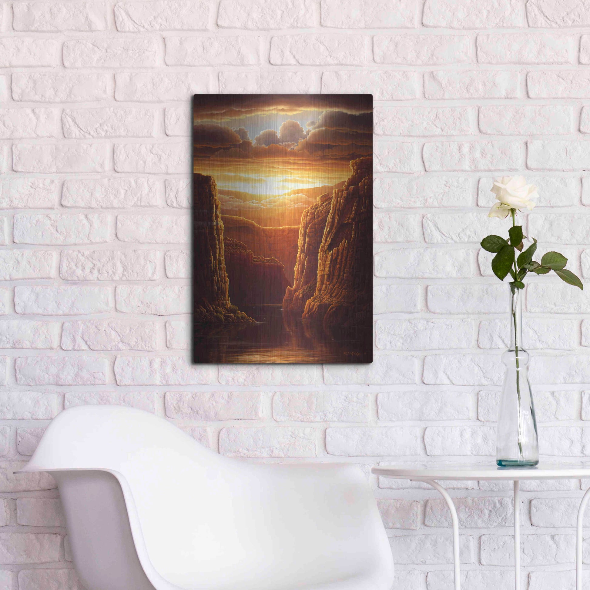 Luxe Metal Art 'Warm Reflections' by R. Hed, Metal Wall Art,16x24