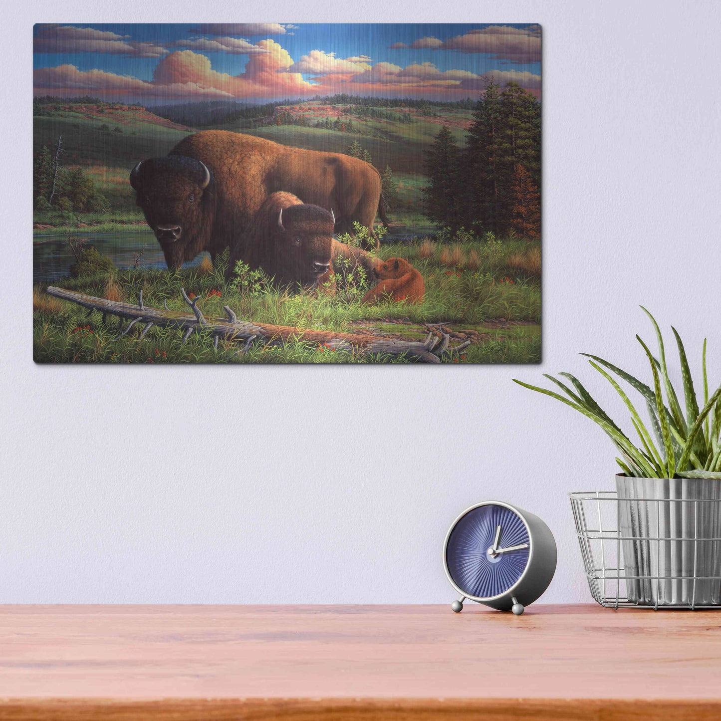 Luxe Metal Art 'Buffalo Nation' by R. Hed, Metal Wall Art,16x12