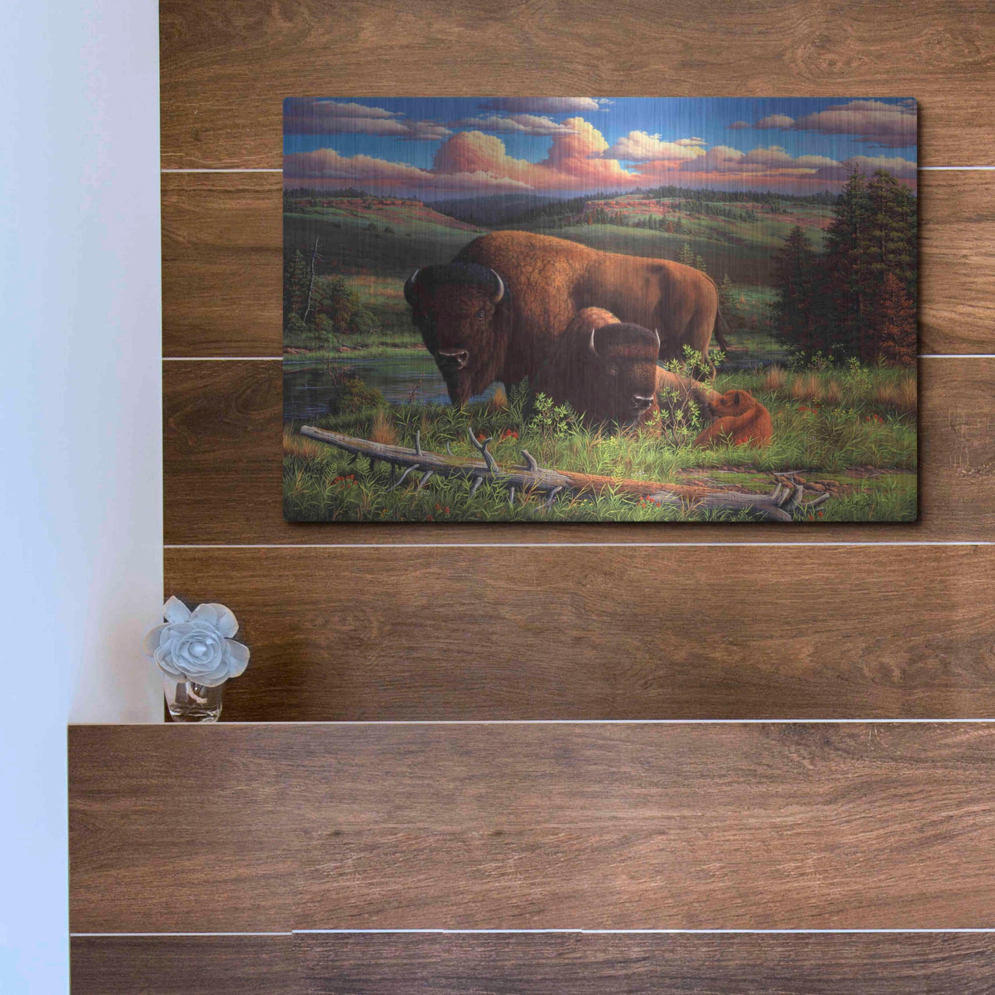 Luxe Metal Art 'Buffalo Nation' by R. Hed, Metal Wall Art,16x12