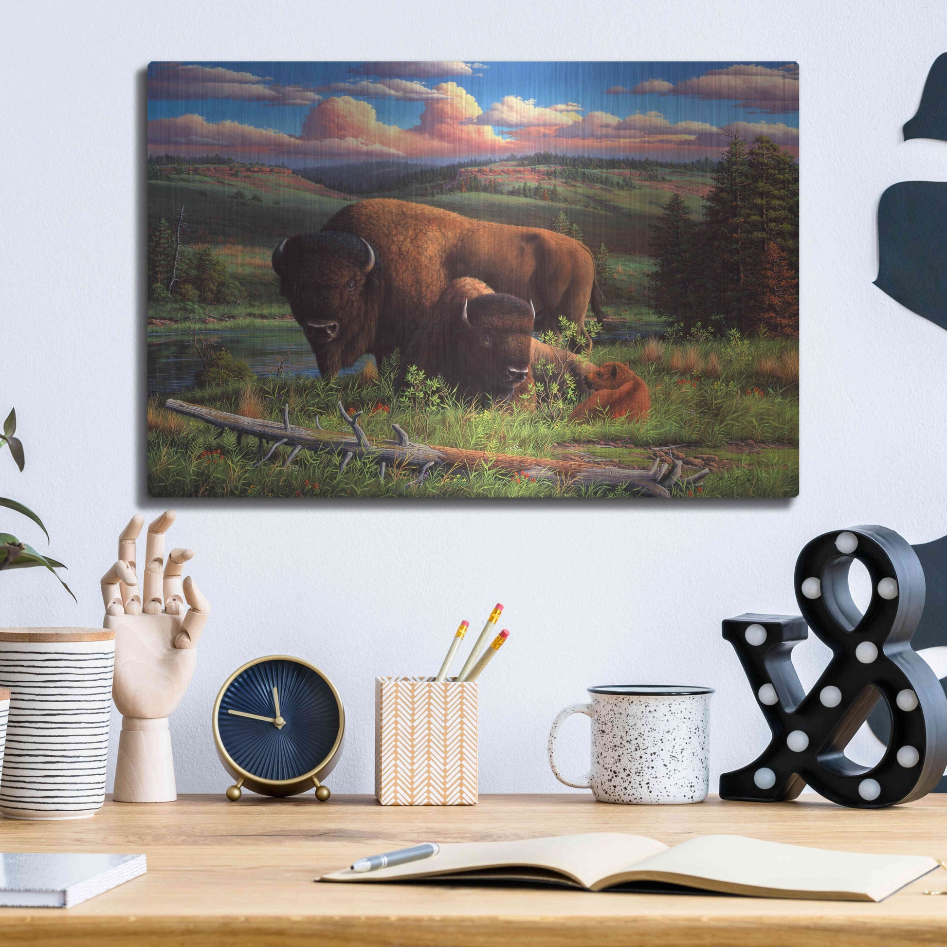 Luxe Metal Art 'Buffalo Nation' by R. Hed, Metal Wall Art,16x12