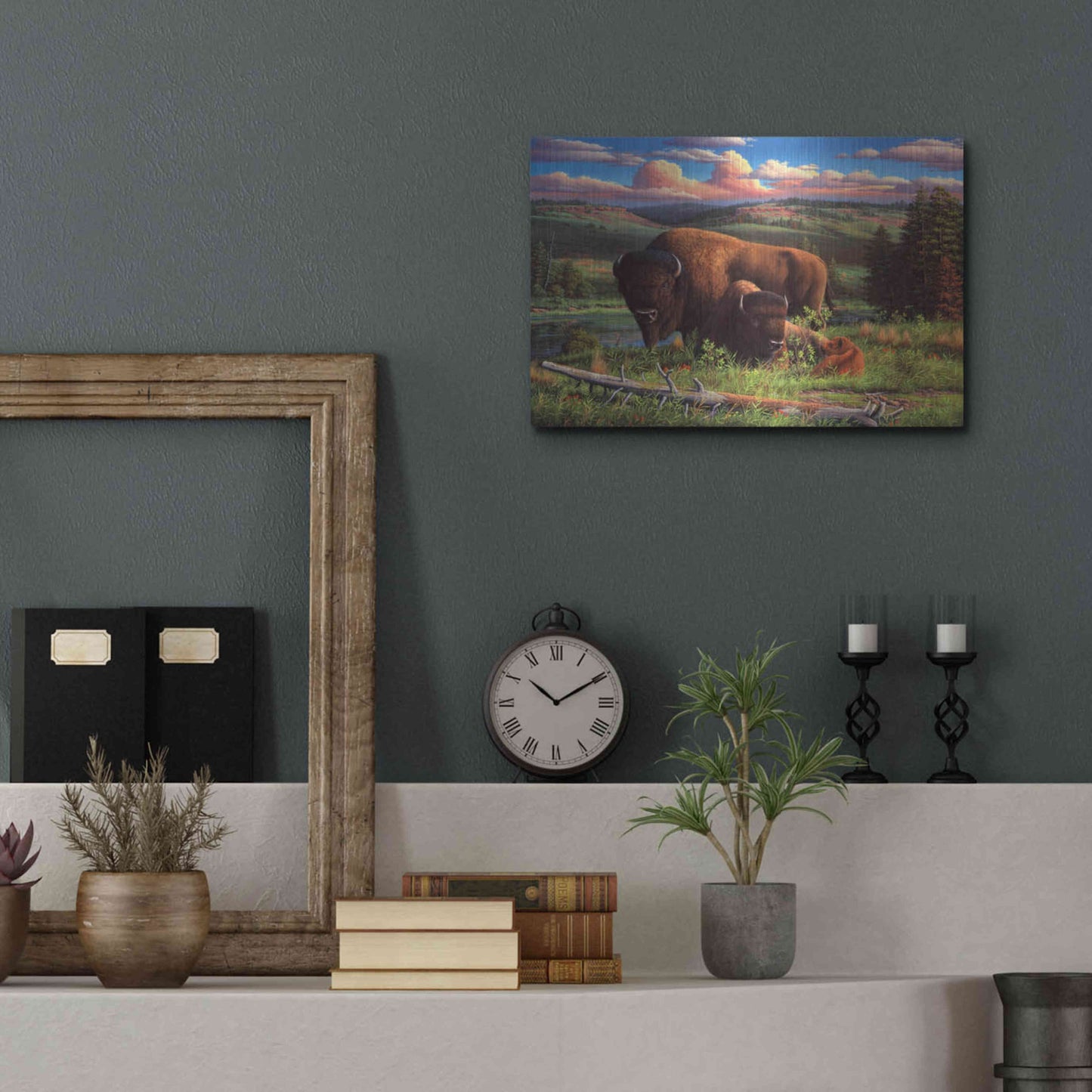Luxe Metal Art 'Buffalo Nation' by R. Hed, Metal Wall Art,16x12