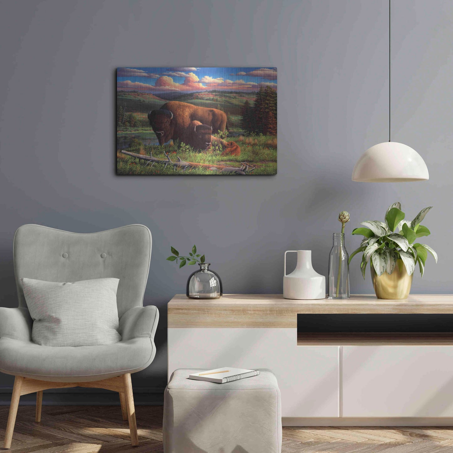 Luxe Metal Art 'Buffalo Nation' by R. Hed, Metal Wall Art,24x16