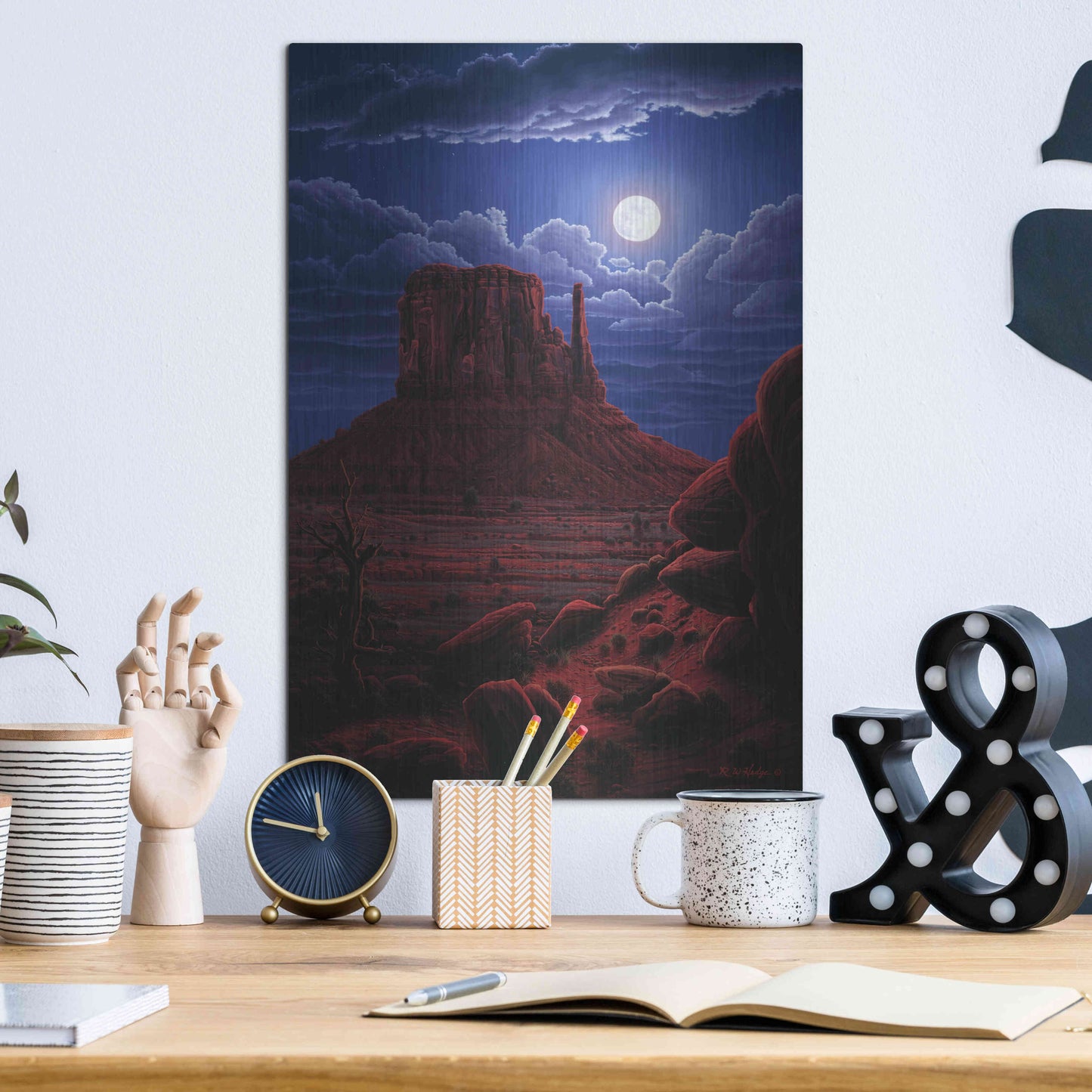 Luxe Metal Art 'Navaho Moon' by R. Hed, Metal Wall Art,12x16