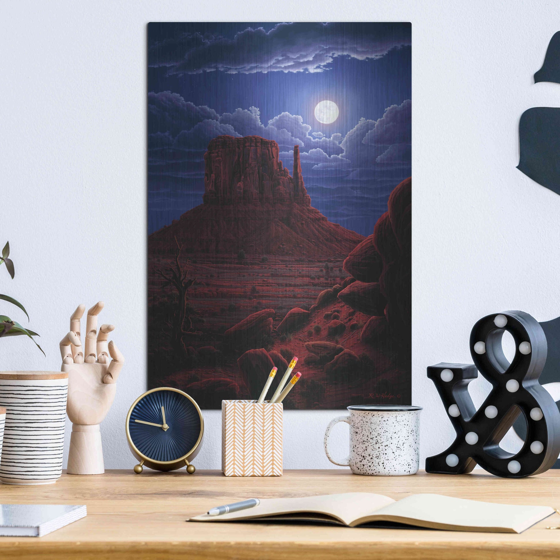 Luxe Metal Art 'Navaho Moon' by R. Hed, Metal Wall Art,12x16