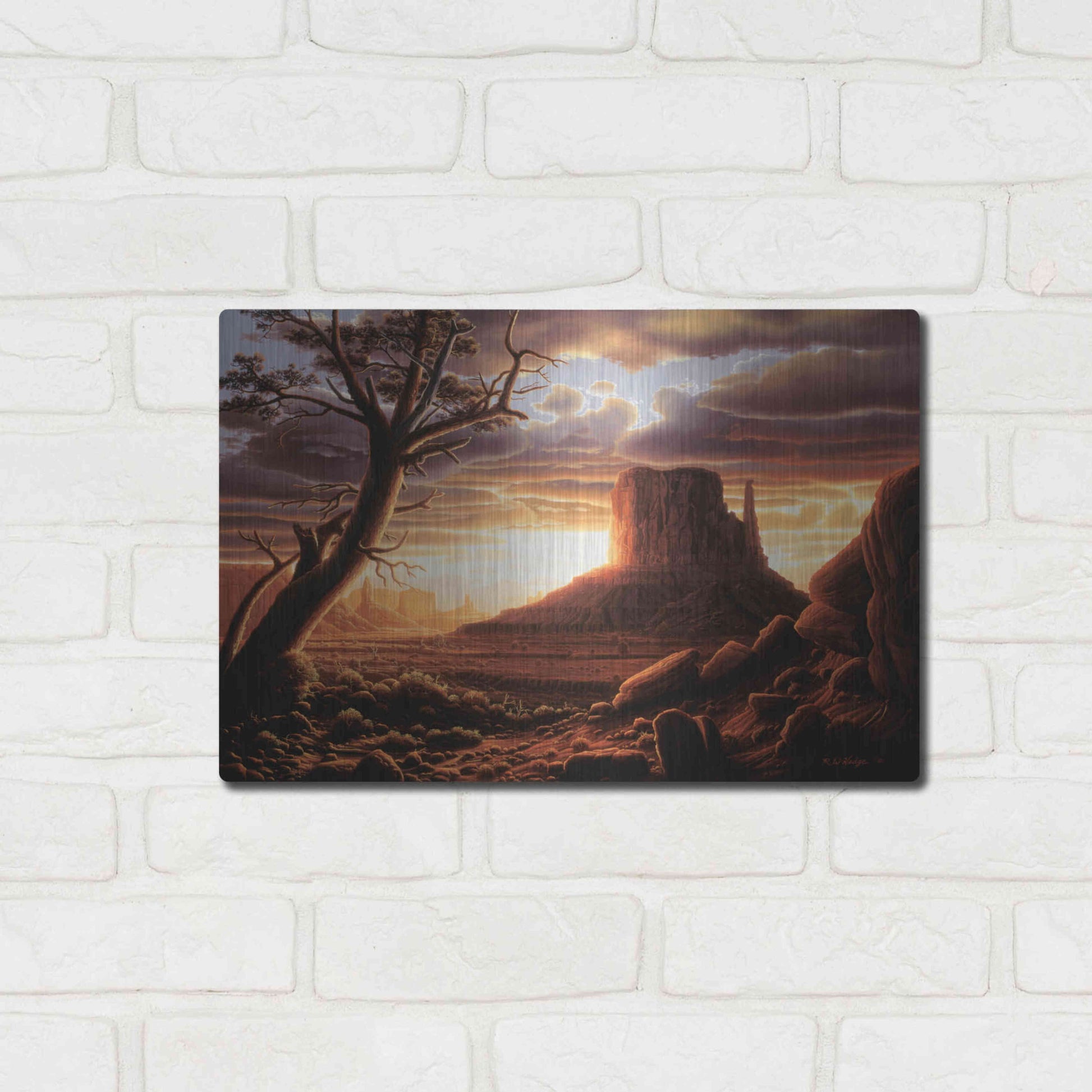 Luxe Metal Art 'The Southwest Sun' by R. Hed, Metal Wall Art,16x12