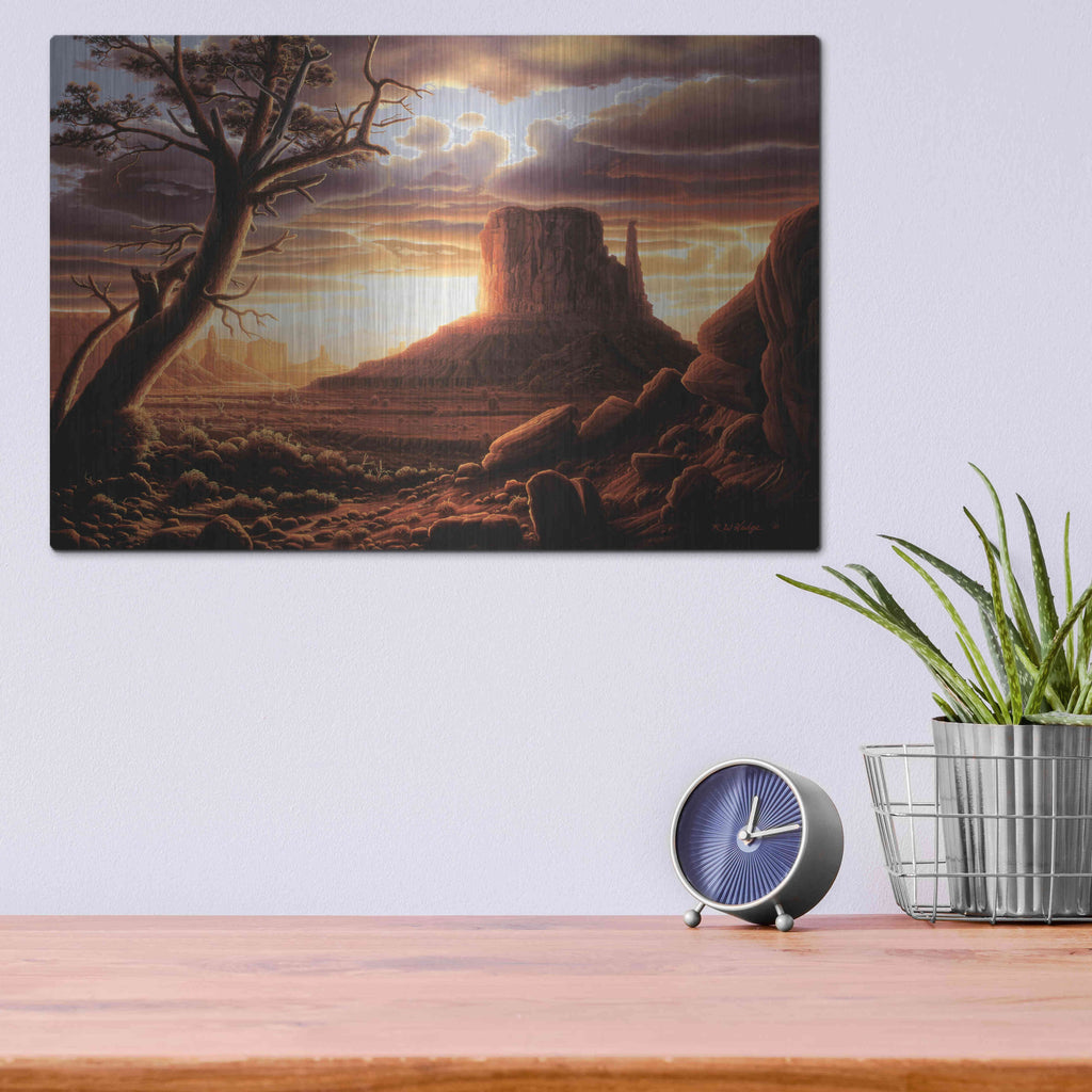 Luxe Metal Art 'The Southwest Sun' by R. Hed, Metal Wall Art,16x12