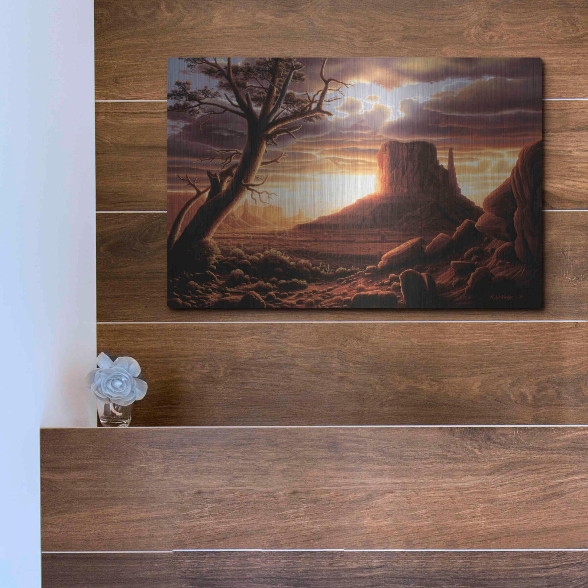 Luxe Metal Art 'The Southwest Sun' by R. Hed, Metal Wall Art,16x12