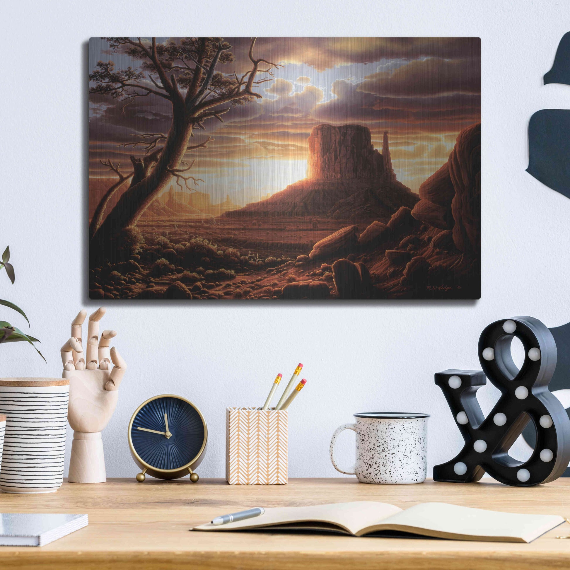 Luxe Metal Art 'The Southwest Sun' by R. Hed, Metal Wall Art,16x12