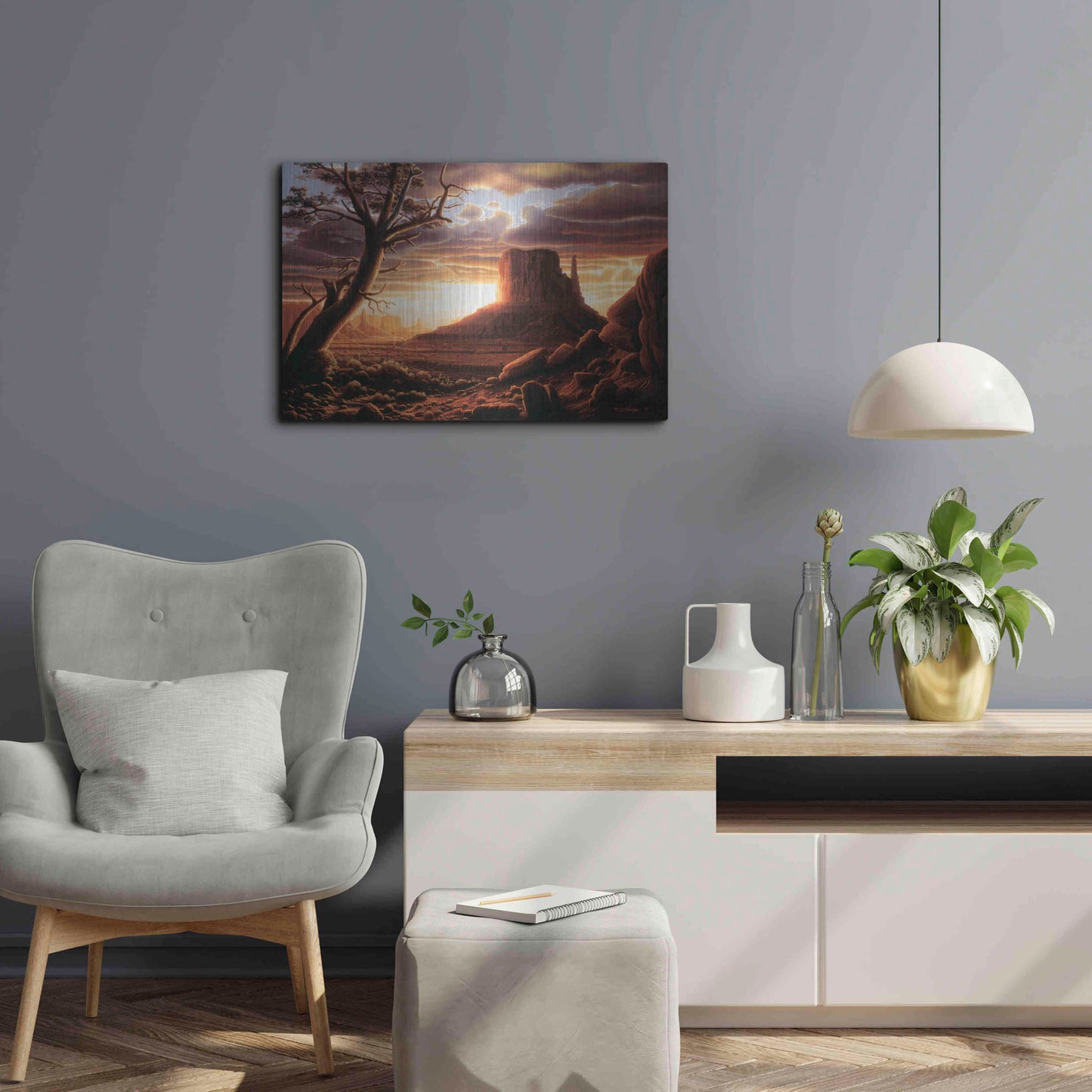 Luxe Metal Art 'The Southwest Sun' by R. Hed, Metal Wall Art,24x16