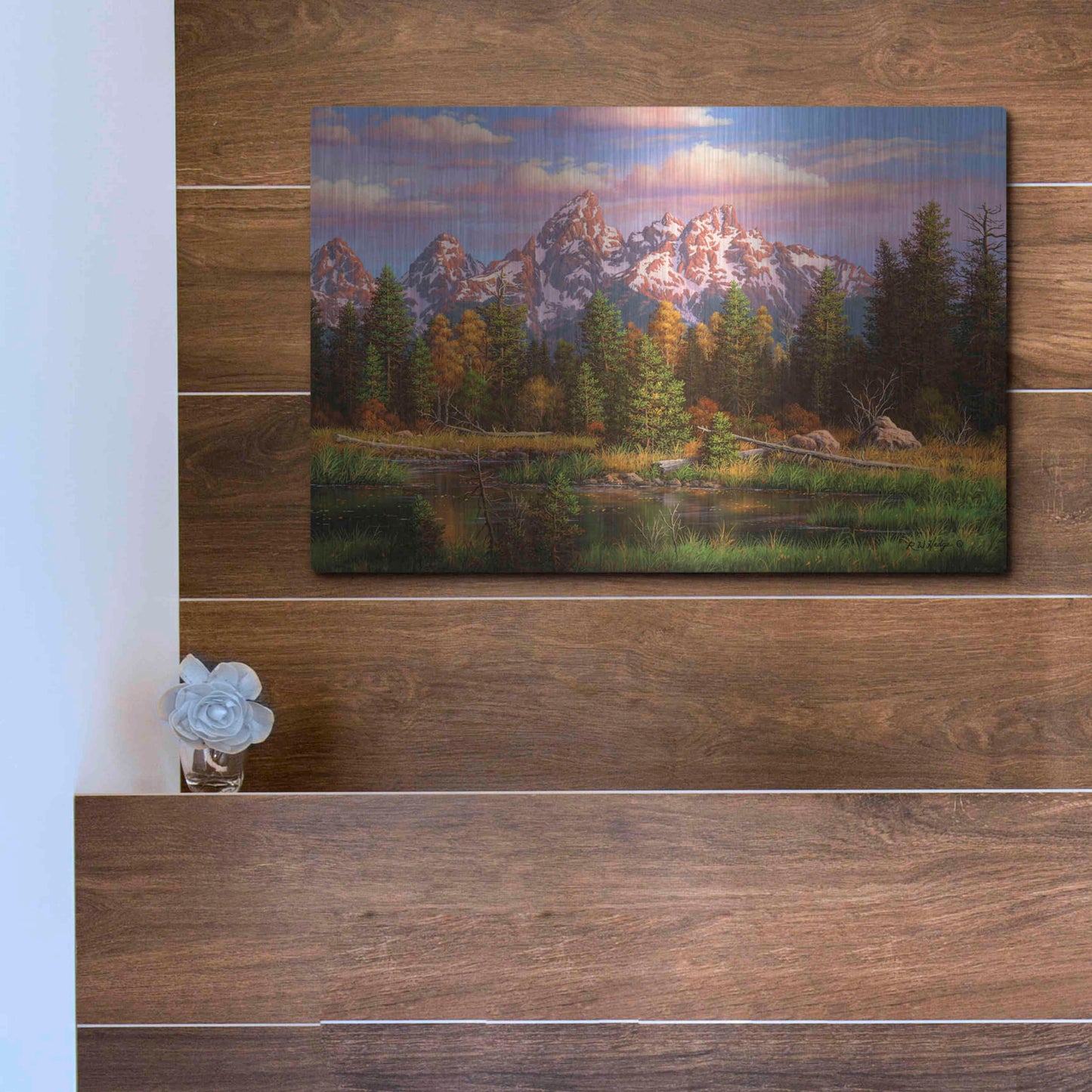 Luxe Metal Art 'Harmonious Retreat' by R. Hed, Metal Wall Art,16x12