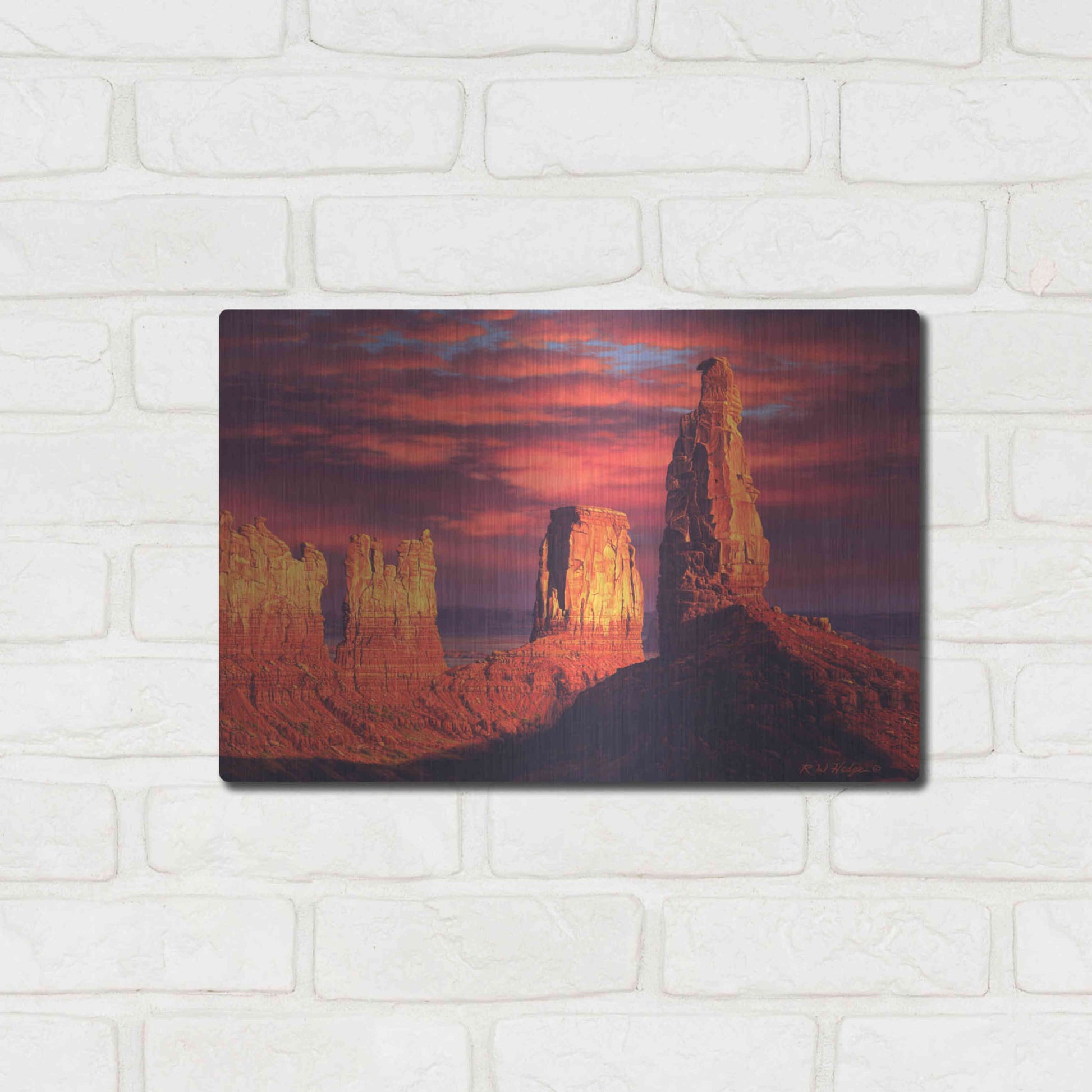 Luxe Metal Art 'Fiery Castles' by R. Hed, Metal Wall Art,16x12