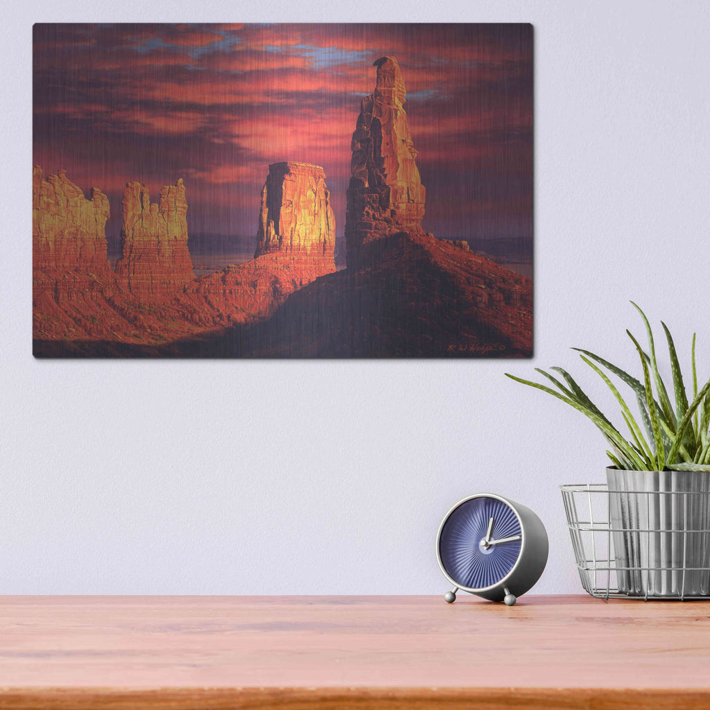 Luxe Metal Art 'Fiery Castles' by R. Hed, Metal Wall Art,16x12