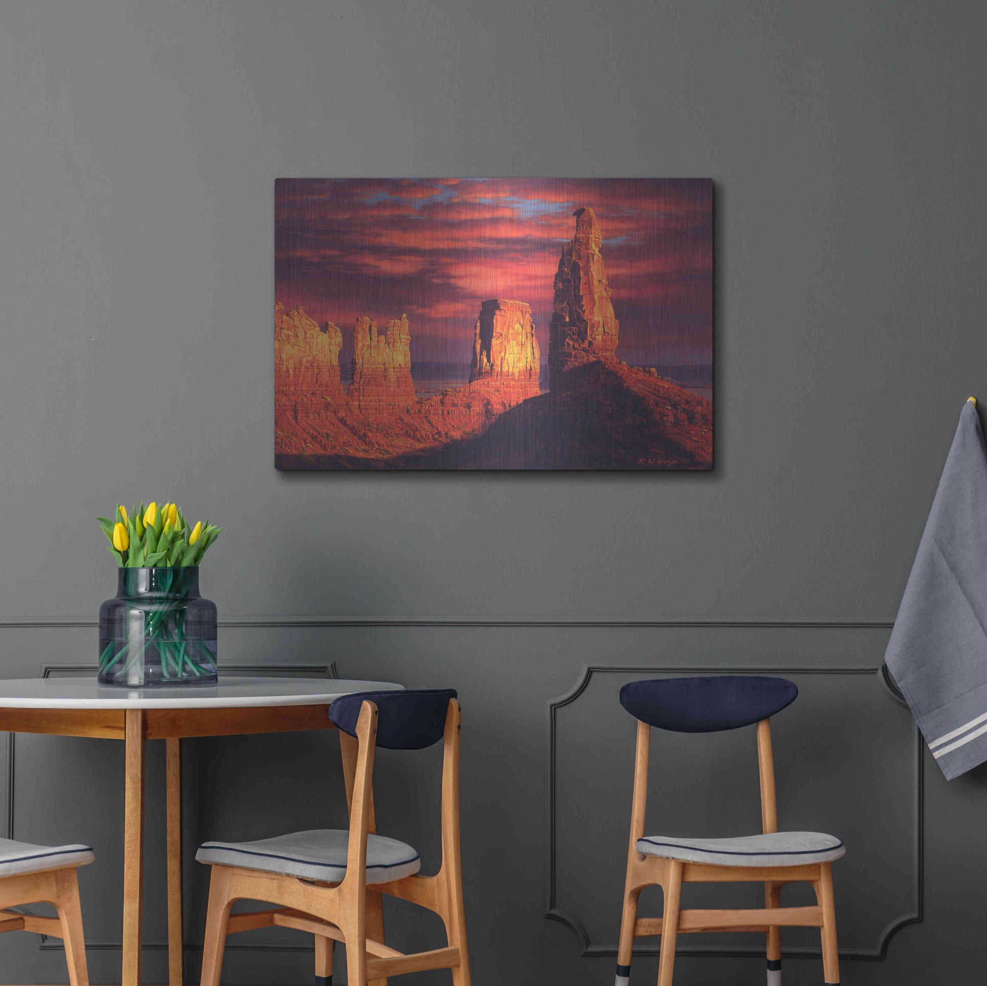 Luxe Metal Art 'Fiery Castles' by R. Hed, Metal Wall Art,36x24